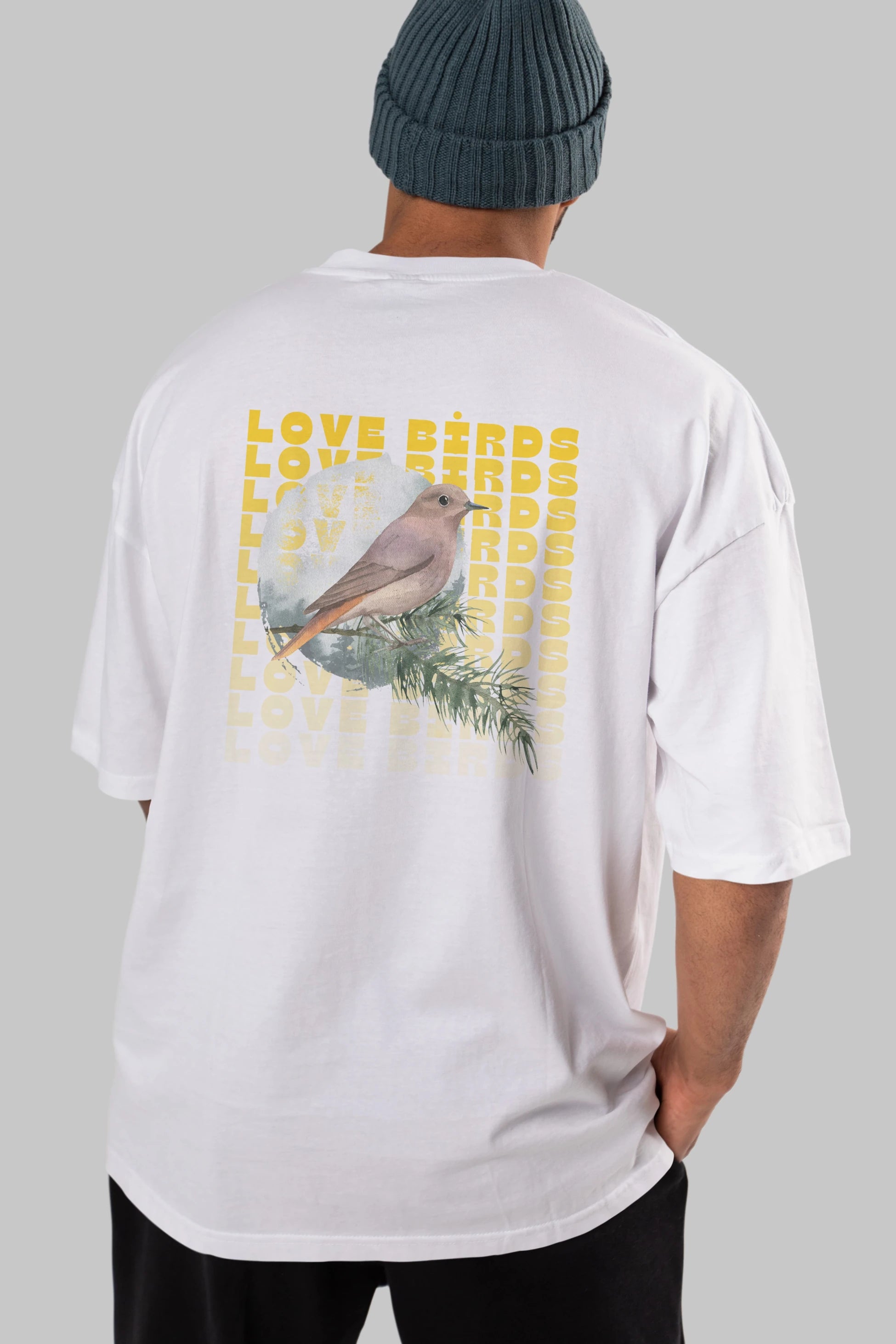 Love Birds Yazılı Arka Baskılı Oversize t-shirt Erkek Kadın Unisex