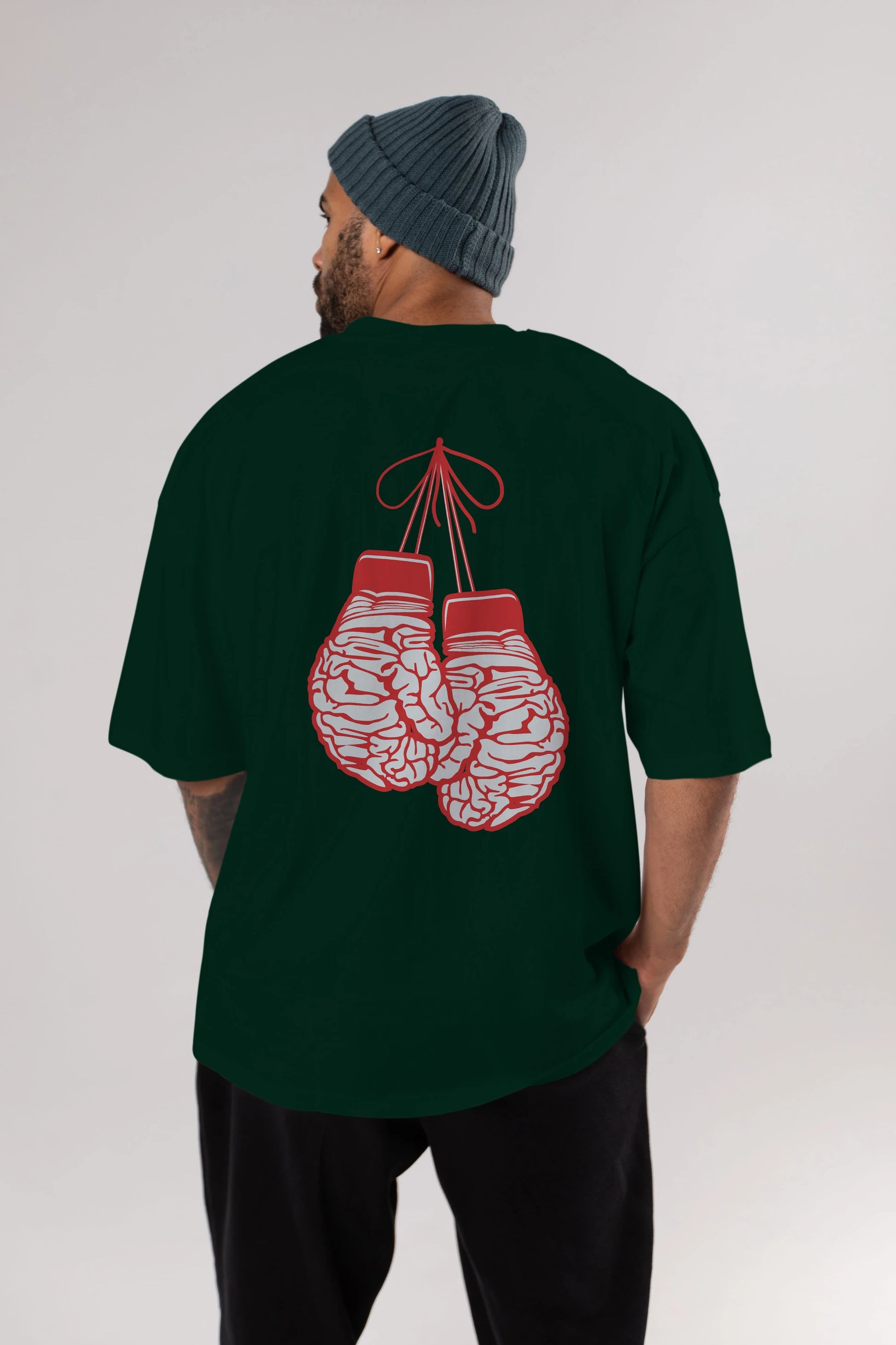 Brain Gloves Arka Baskılı Oversize t-shirt %100 pamuk Erkek Kadın Unisex