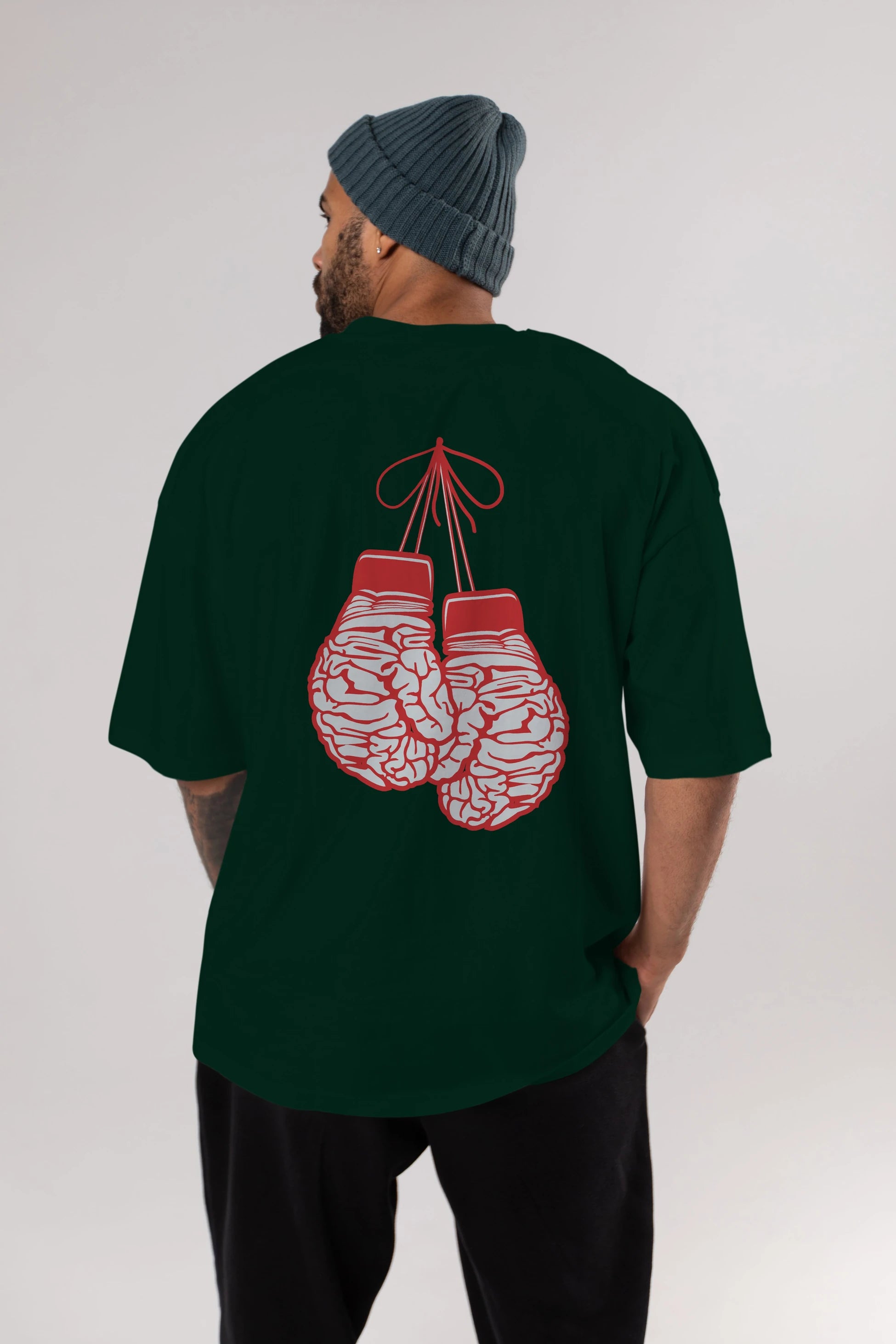 Brain Gloves Arka Baskılı Oversize t-shirt %100 pamuk Erkek Kadın Unisex