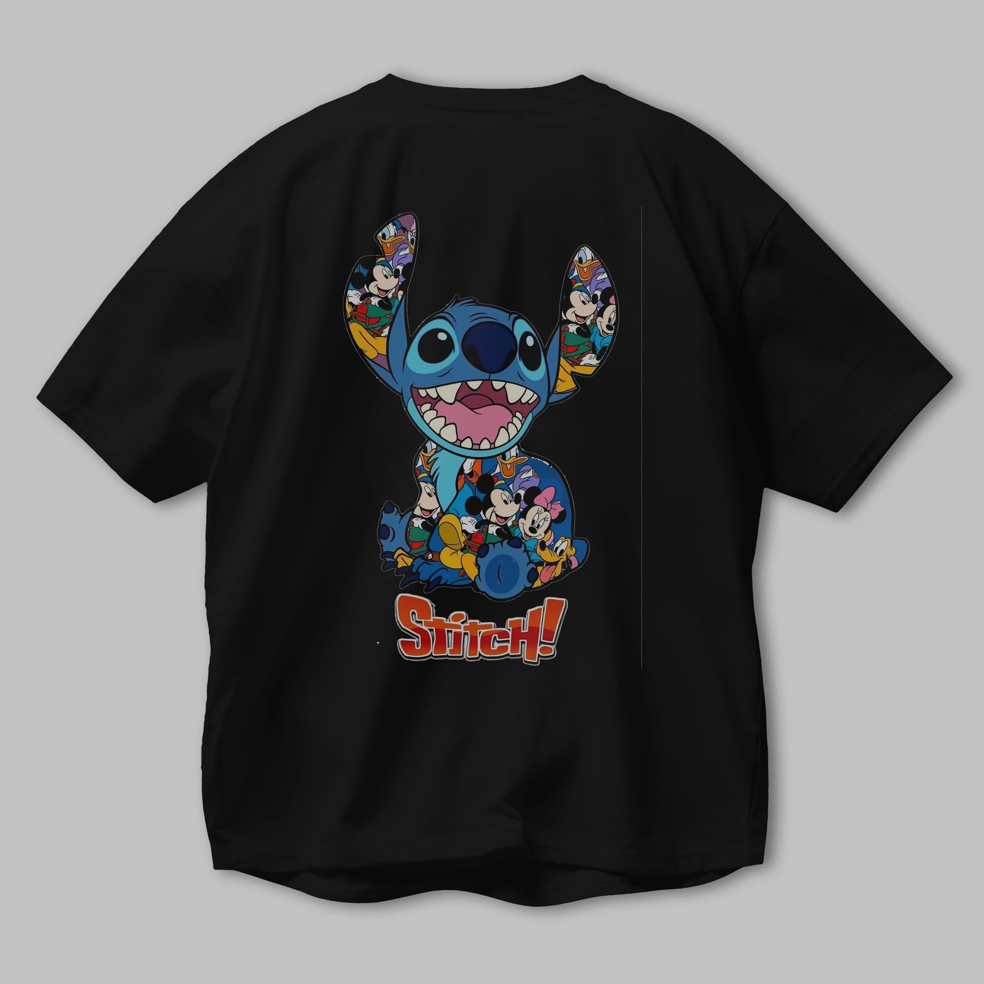 Stitch Arka Baskılı Oversize t-shirt Erkek Kadın Unisex %100 Pamuk Bisiklet Yaka tişort