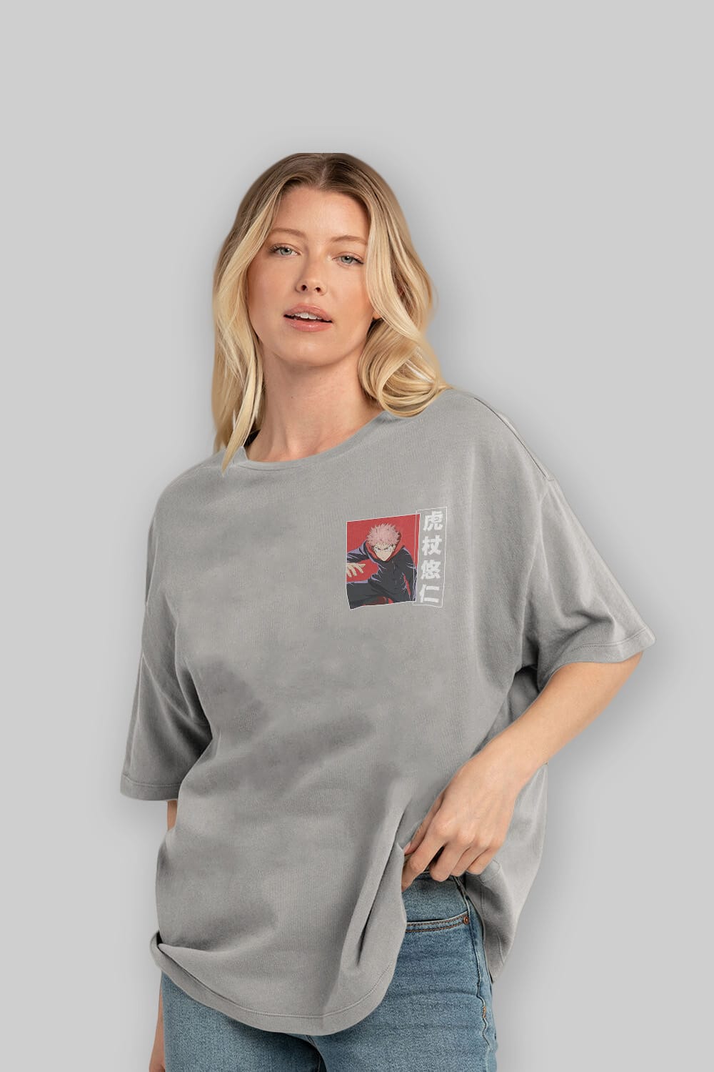 Yuuji Itadori 2 Ön Sol Baskılı Oversize t-shirt Erkek Kadın Unisex %100 Pamuk Bisiklet Yaka tişort