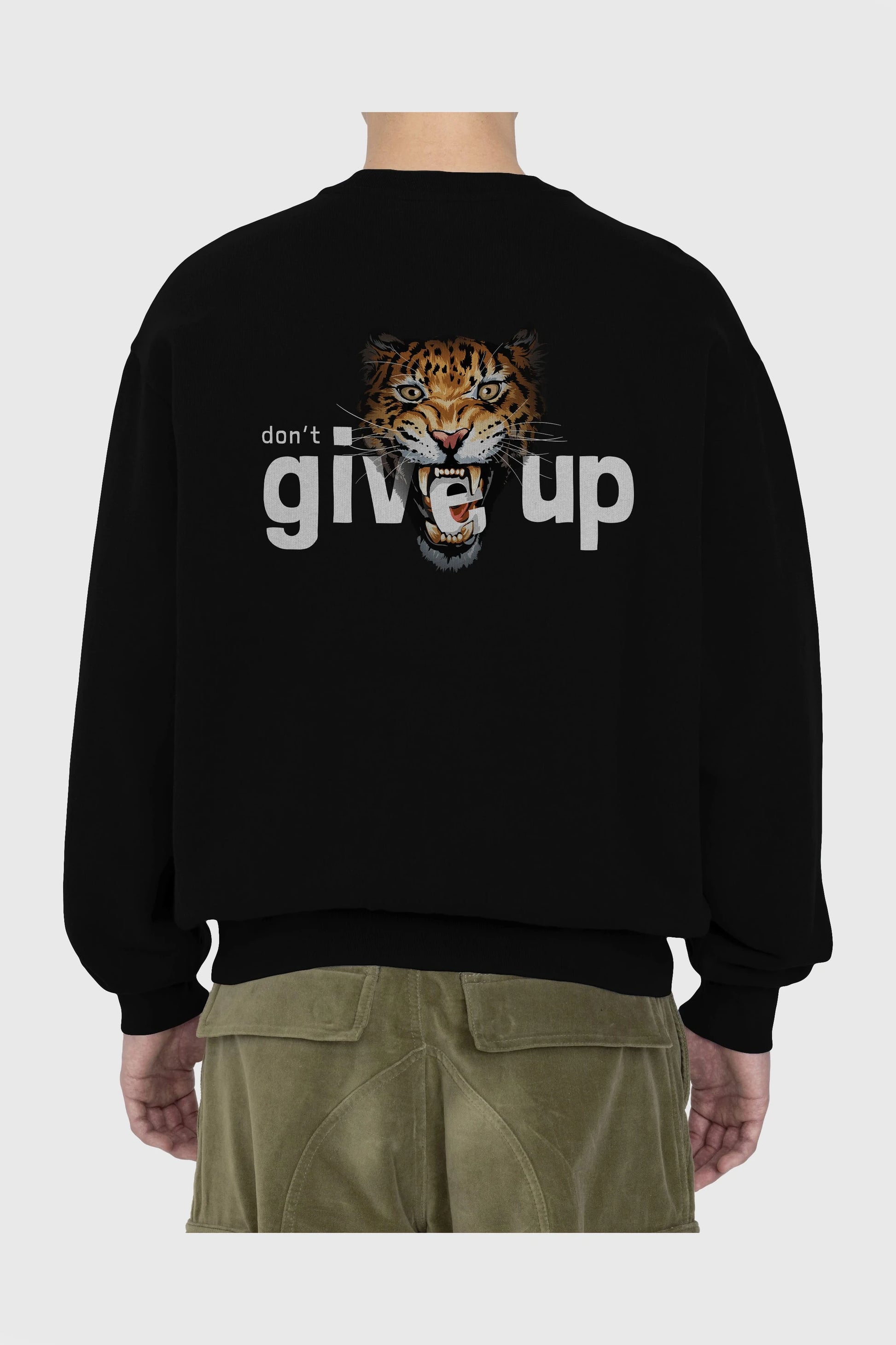 Teddy Bear Dont Give Up Arka Baskılı Oversize Sweatshirt Erkek Kadın Unisex