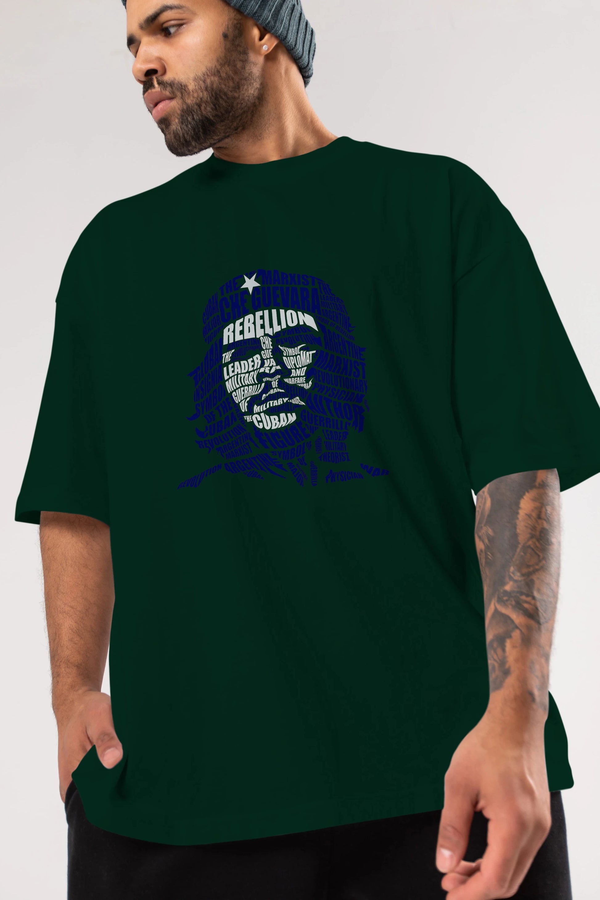 Che Guevara Calligram Ön Baskılı Oversize t-shirt %100 pamuk Erkek Kadın Unisex