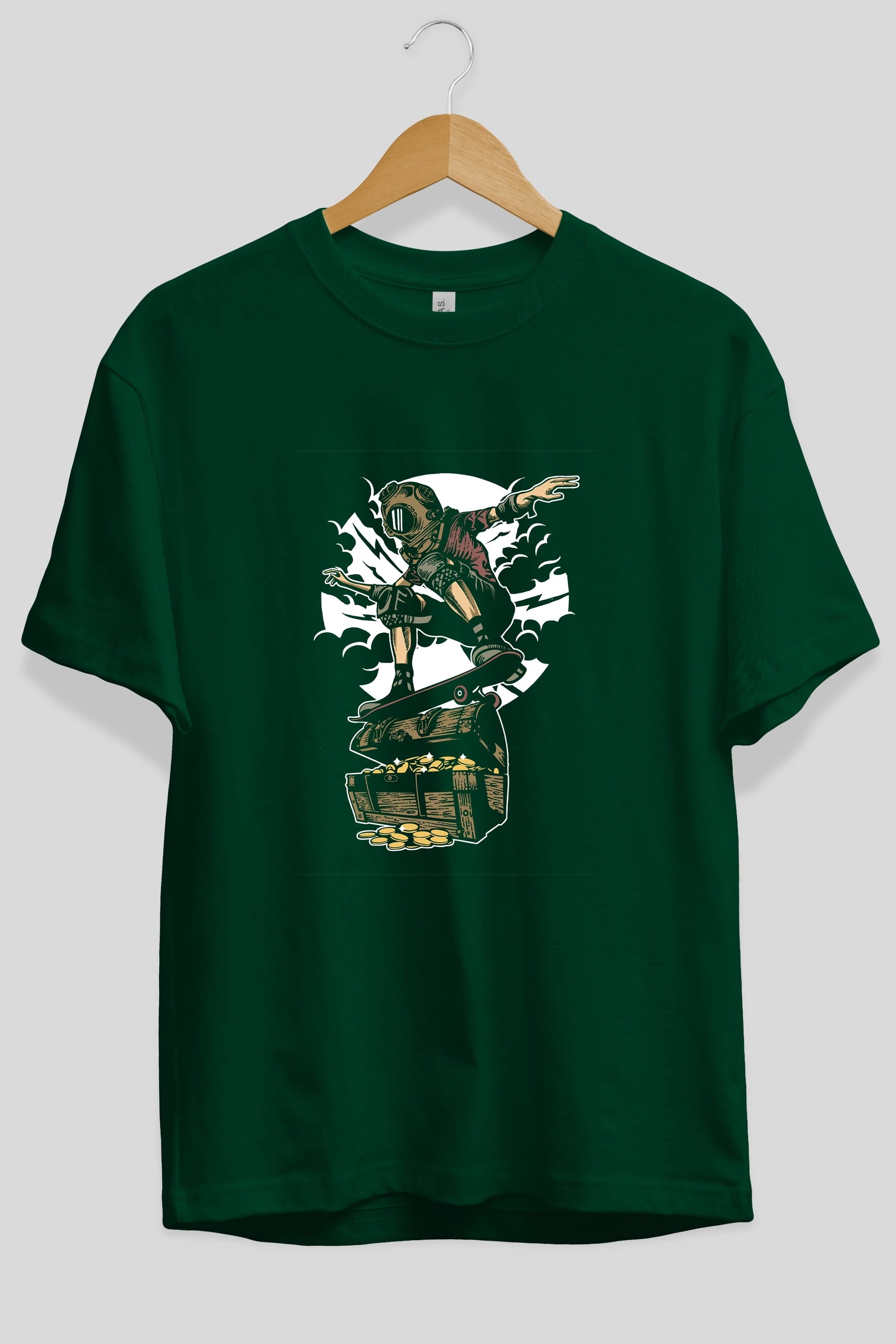 Diver Skater Treasure Ön Baskılı Oversize t-shirt Erkek Kadın Unisex %100 Pamuk tişort