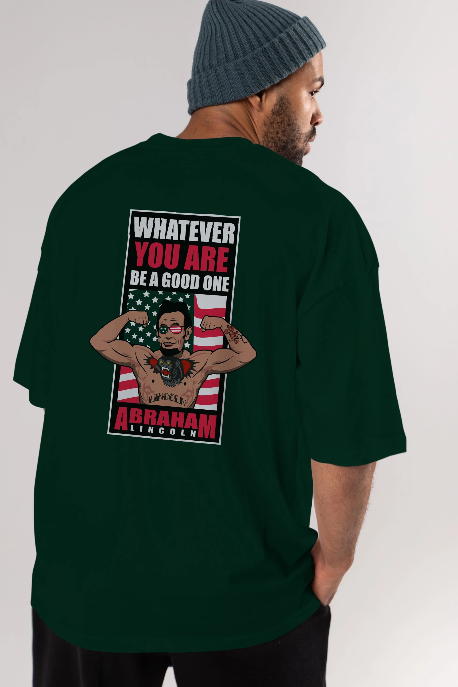 Lincoln Fighter Arka Baskılı Oversize t-shirt Erkek Kadın Unisex %100 Pamuk tişort