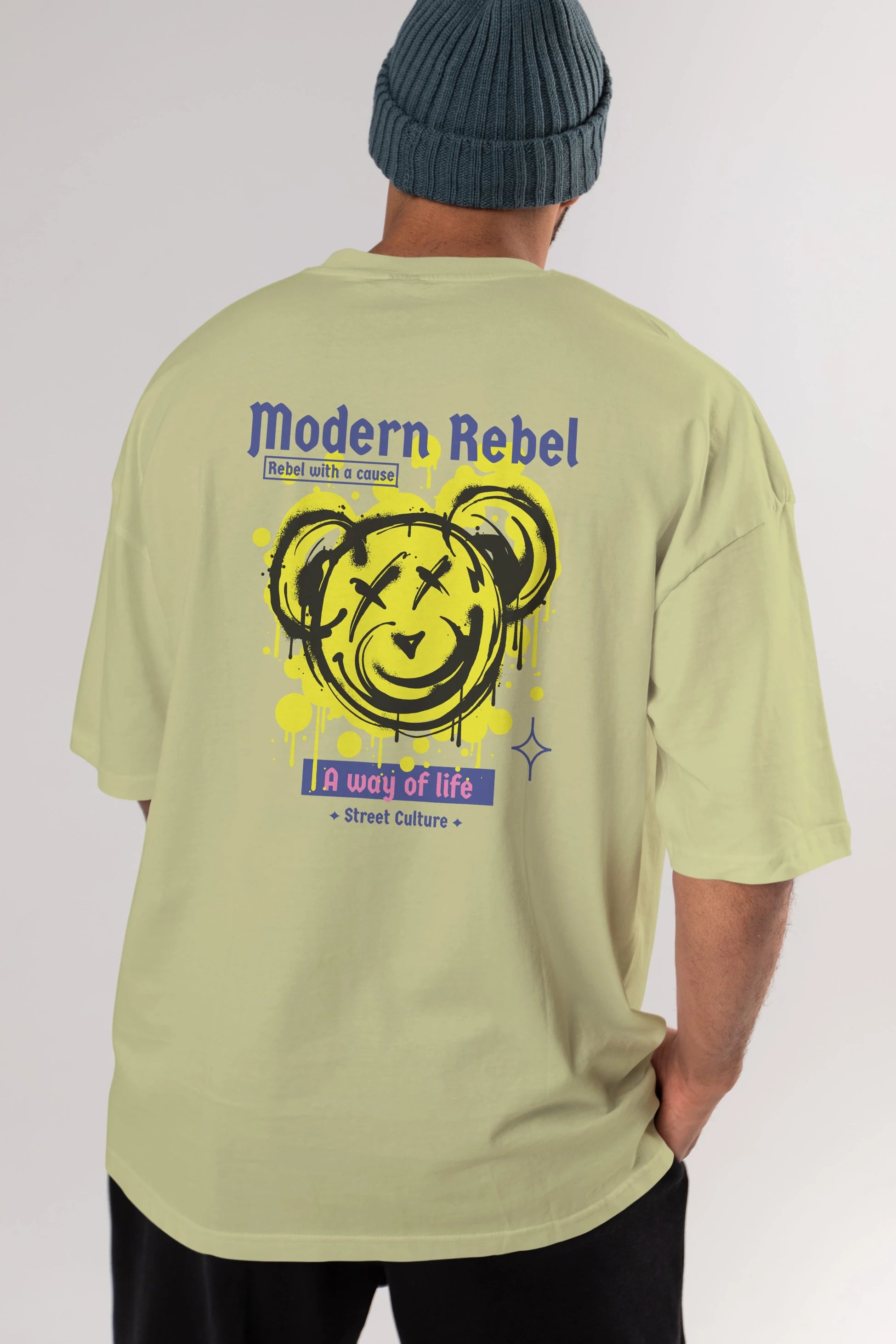 Modern Rebel Bear Arka Baskılı Oversize t-shirt Erkek Kadın Unisex