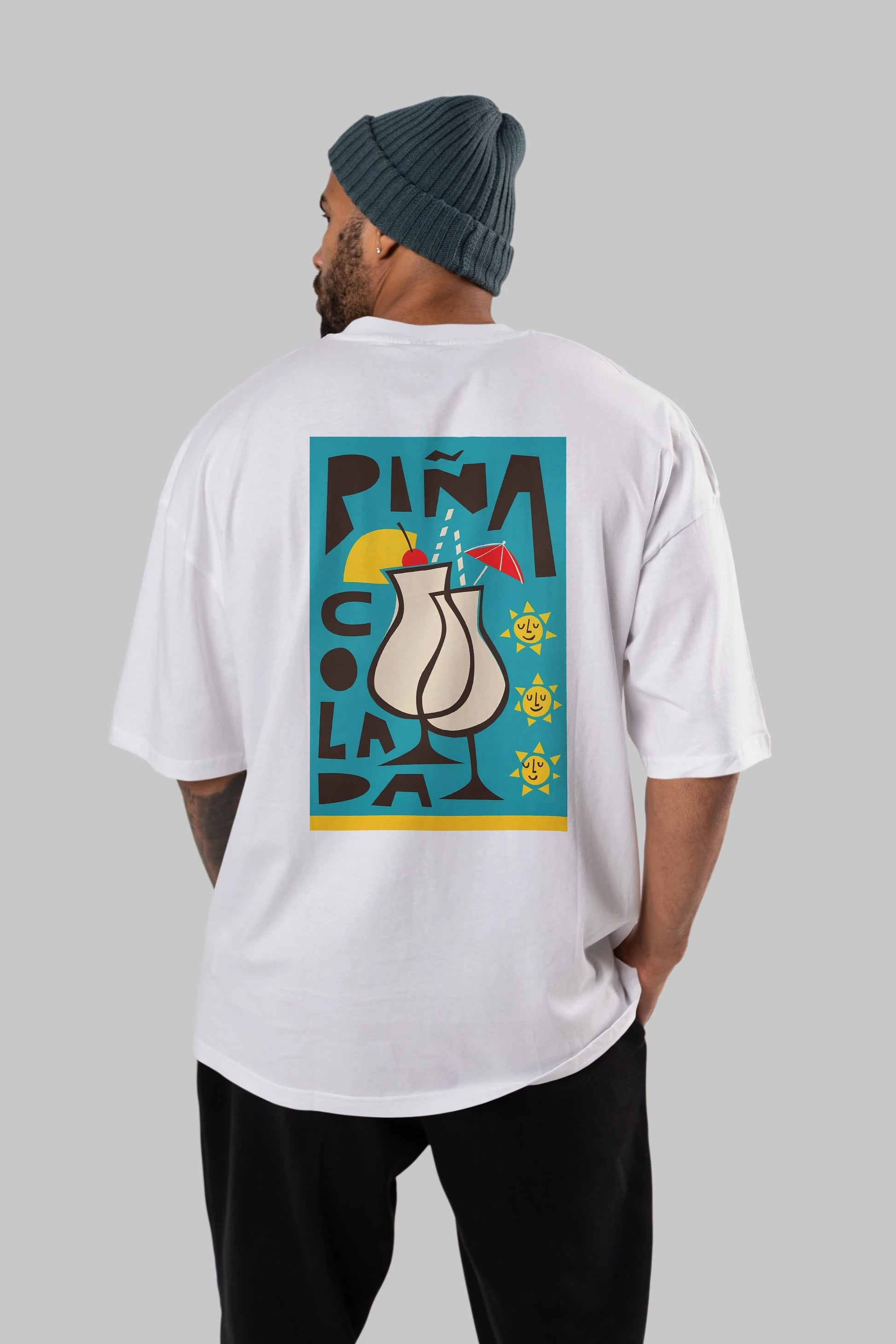 Pina Colada 4 Arka Baskılı Oversize t-shirt Erkek Kadın Unisex %100 Pamuk Bisiklet Yaka tişort