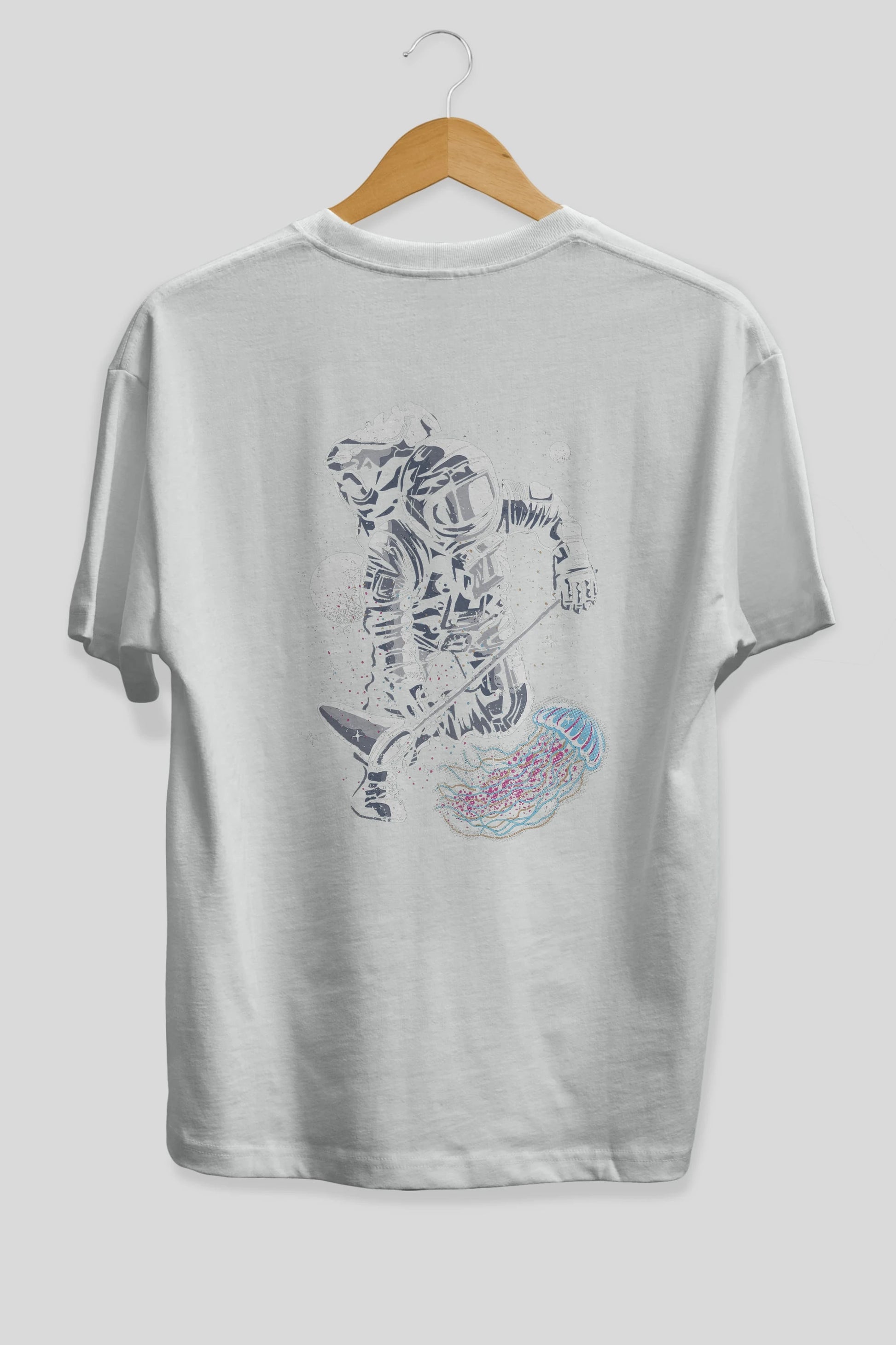 Astronaut Jellyfish Arka Baskılı Oversize t-shirt Erkek Kadın Unisex %100 Pamuk