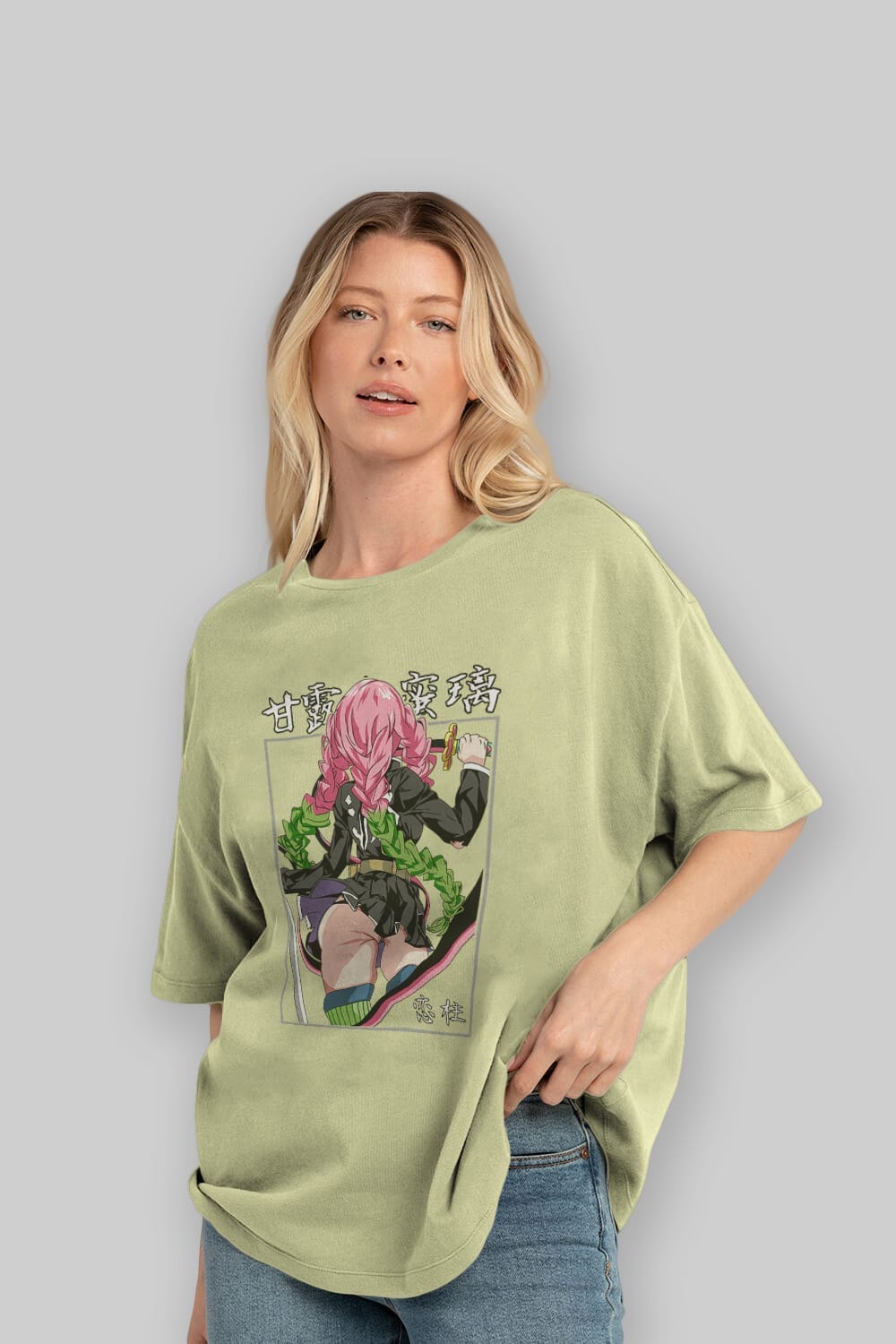 Mitsuri DEMONSLAYER Anime Ön Baskılı Oversize t-shirt %100 pamuk Erkek Kadın Unisex