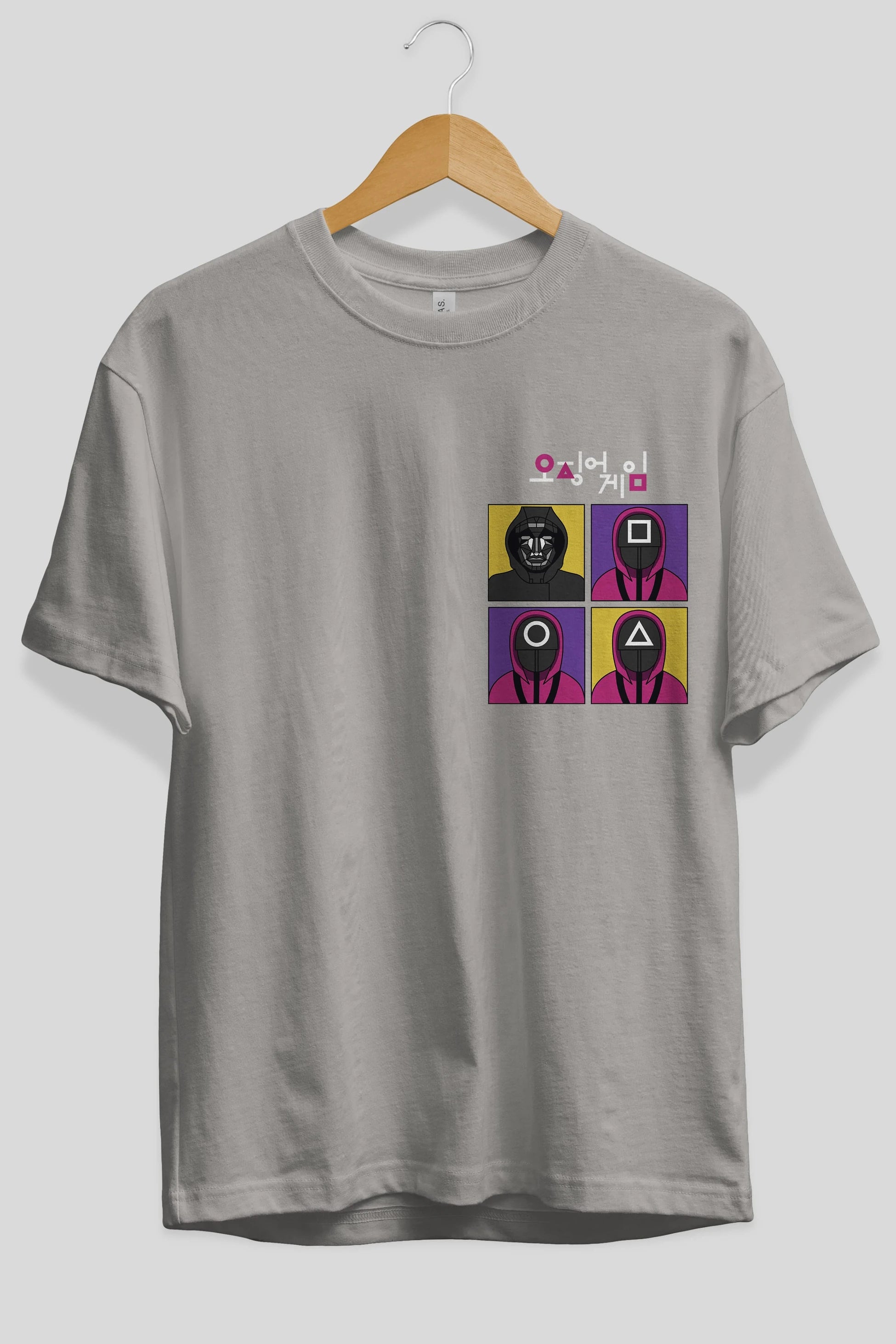 Squid Game (1) Ön Sol Baskılı Oversize t-shirt Erkek Kadın Unisex %100 Pamuk Bisiklet Yaka tişort