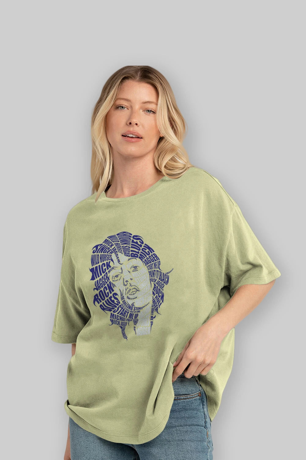 Mick Jagger Calligram Ön Baskılı Oversize t-shirt %100 pamuk Erkek Kadın Unisex