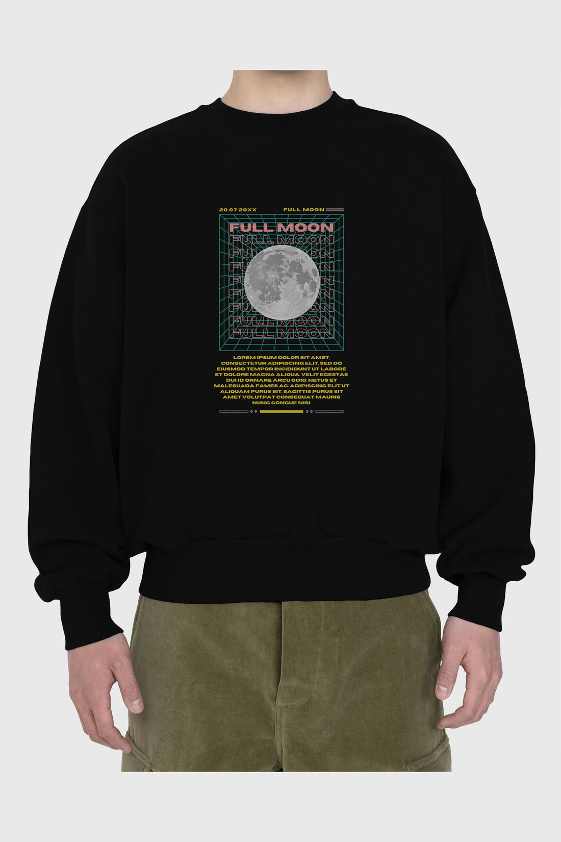 Full Moon Yazılı Ön Baskılı Oversize Sweatshirt Erkek Kadın Unisex