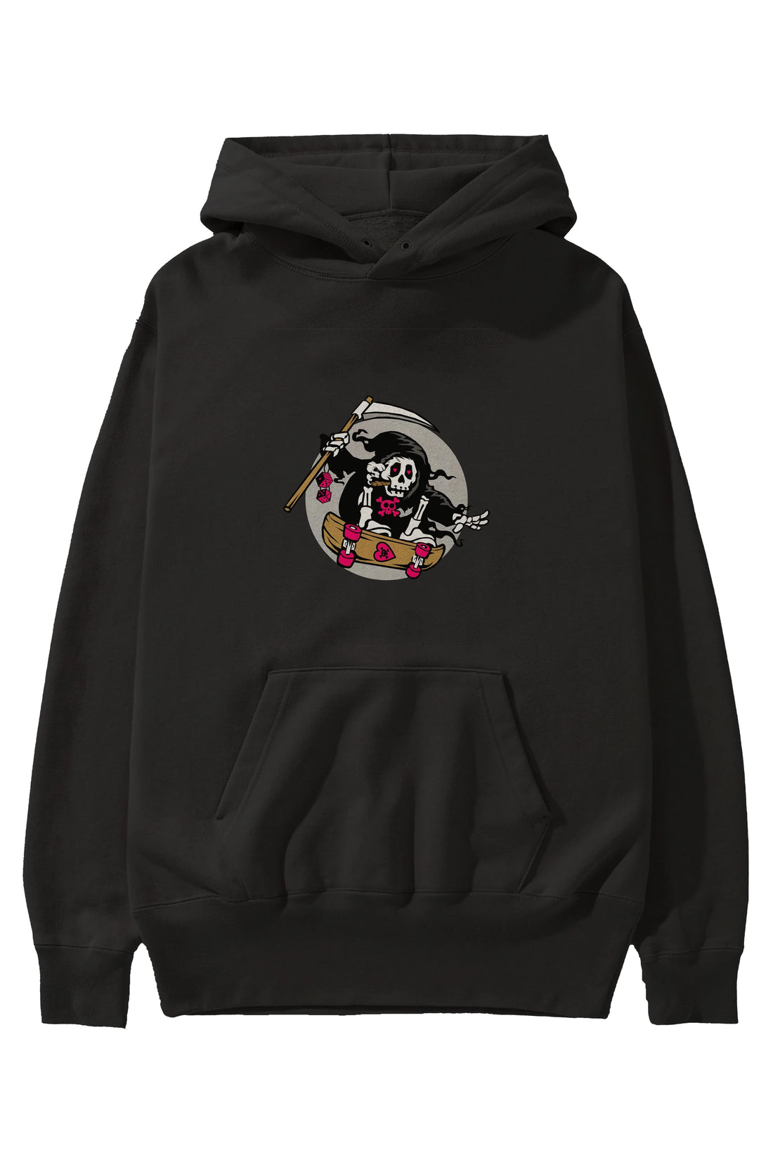 Grim Skater Ön Baskılı Hoodie Oversize Kapüşonlu Sweatshirt Erkek Kadın Unisex
