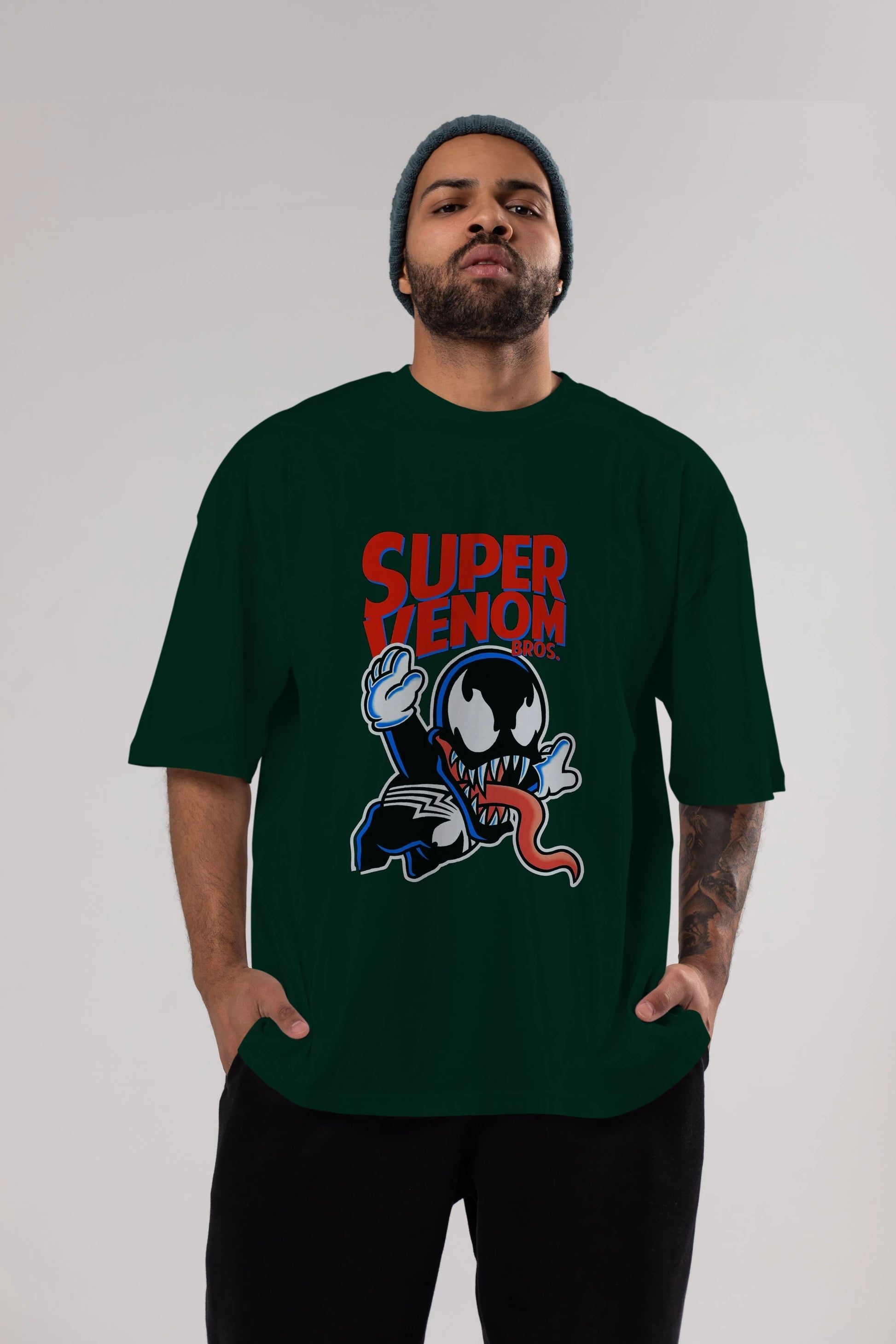 Super Venom Ön Baskılı Oversize t-shirt Erkek Kadın Unisex %100 Pamuk Bisiklet Yaka tişort