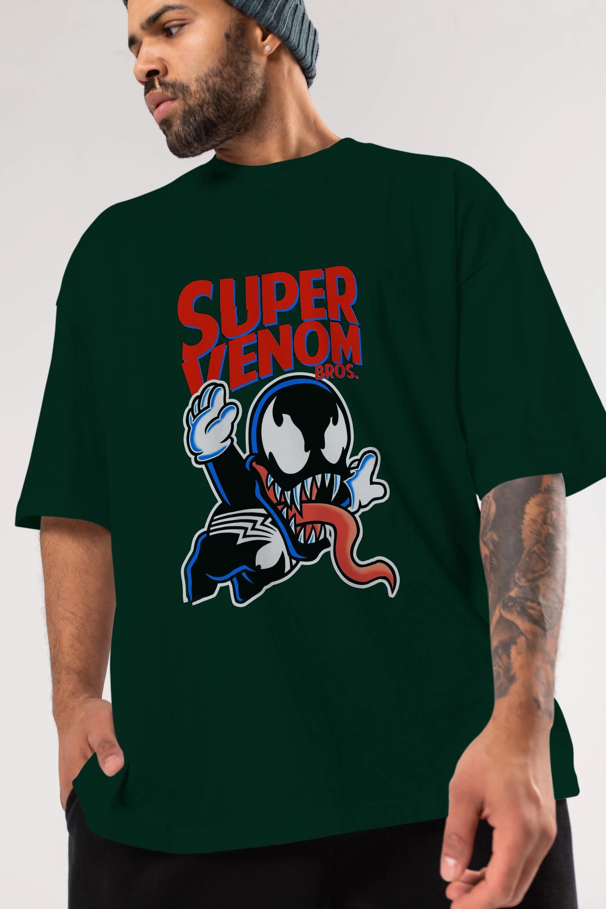 Super Venom Ön Baskılı Oversize t-shirt Erkek Kadın Unisex %100 Pamuk Bisiklet Yaka tişort