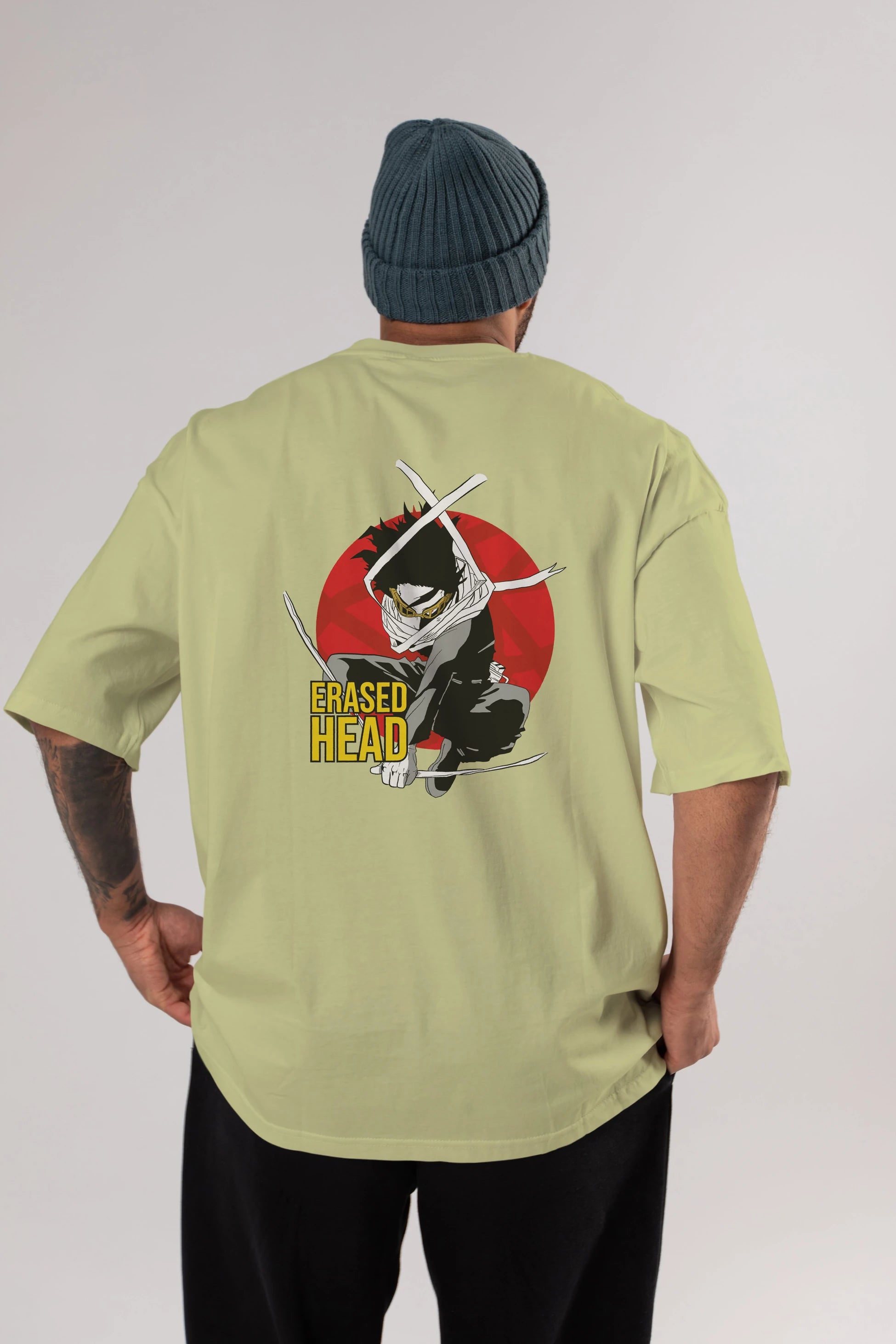 Erased Head Anime Arka Baskılı Oversize t-shirt Erkek Kadın Unisex