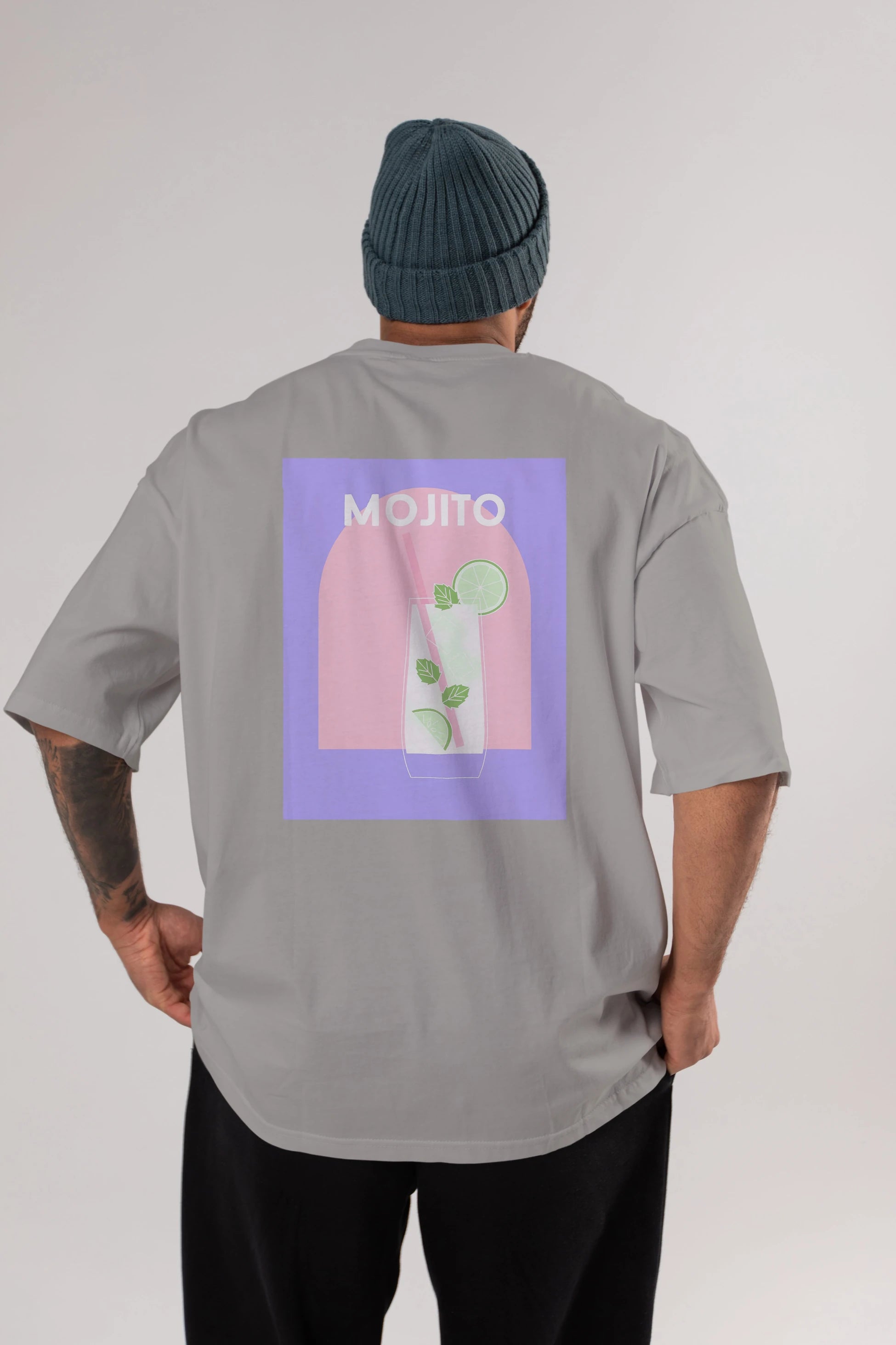 Mojito 2 Arka Baskılı Oversize t-shirt Erkek Kadın Unisex %100 Pamuk Bisiklet Yaka tişort