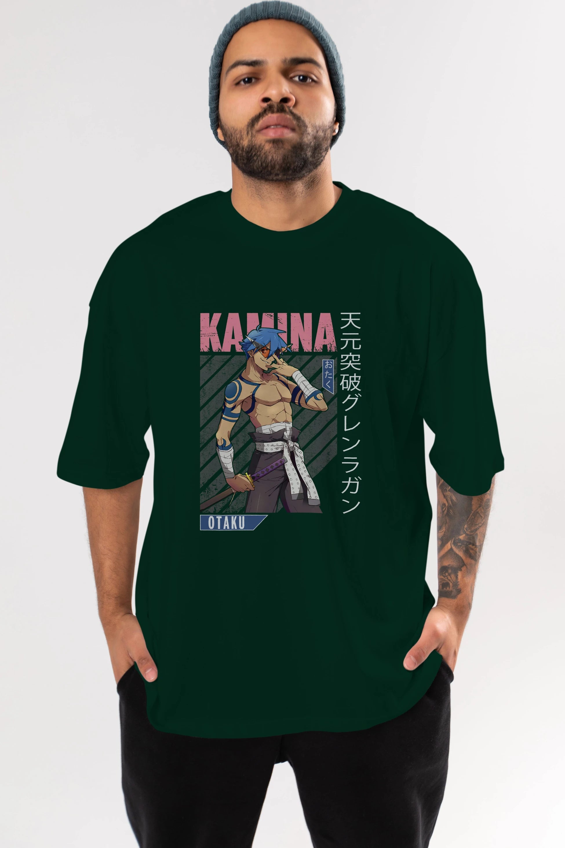 Kamina 5 Anime Ön Baskılı Oversize t-shirt %100 pamuk Erkek Kadın Unisex