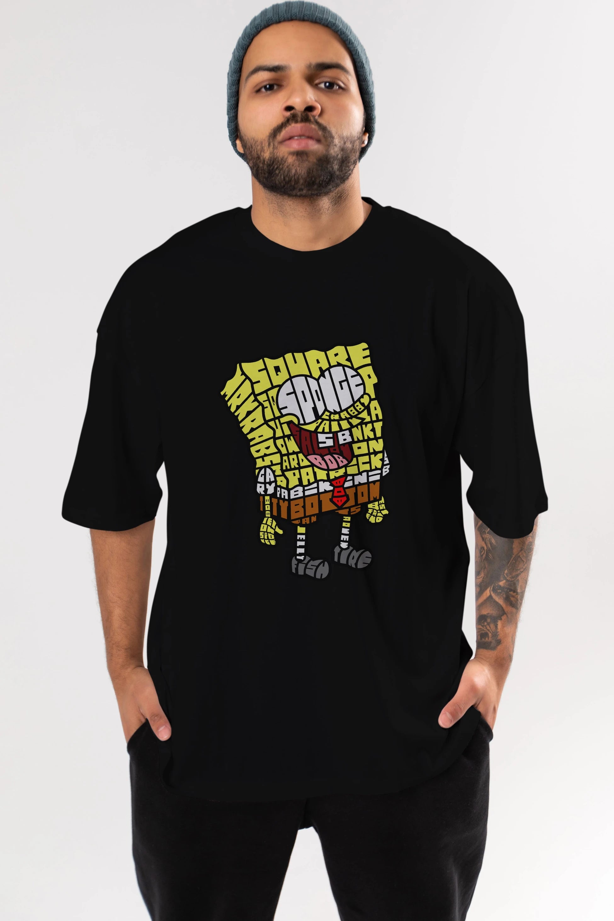 Yellow Sponge Ön Baskılı Oversize t-shirt %100 pamuk Erkek Kadın Unisex