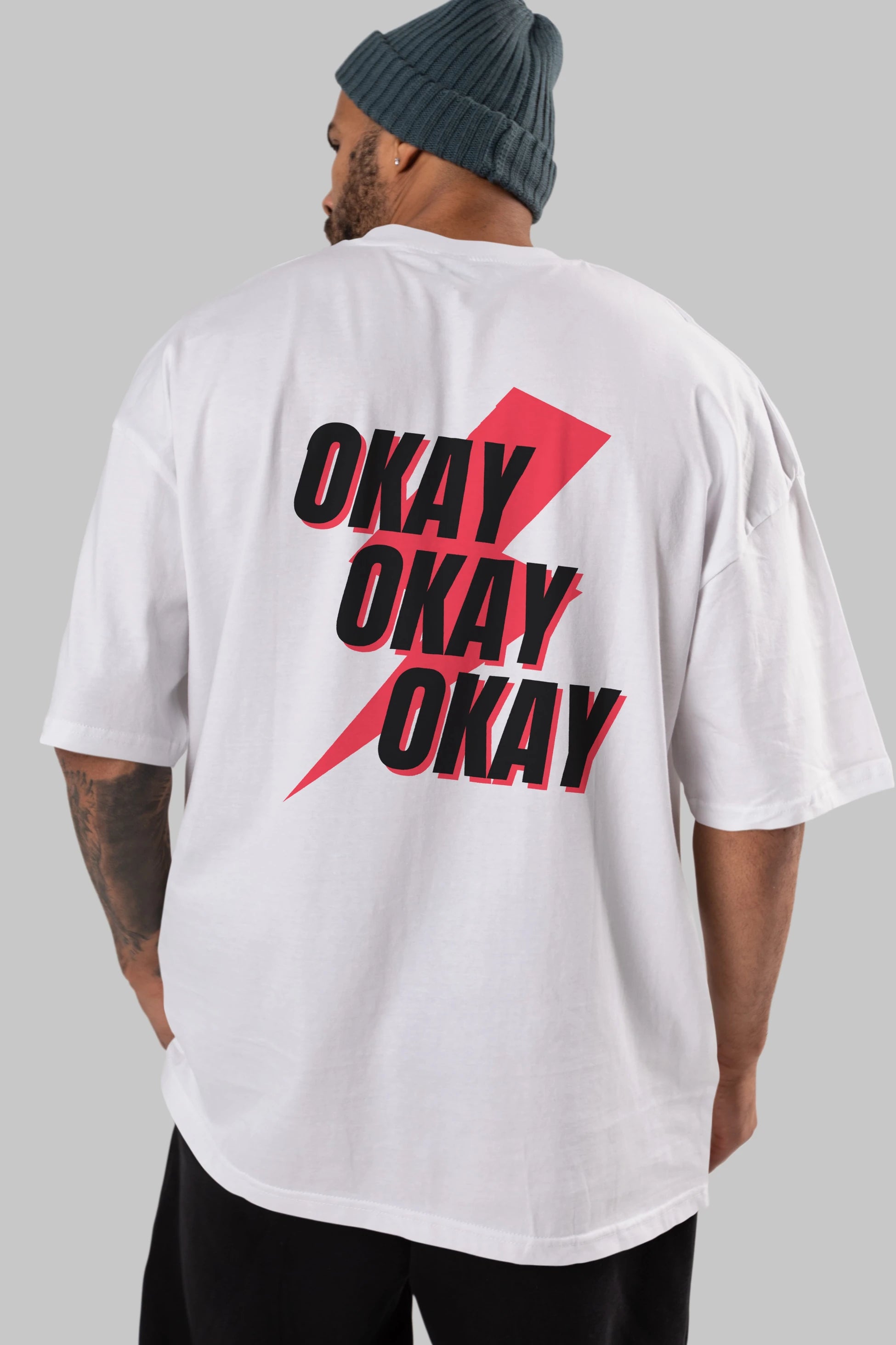 Okay Arka Baskılı Oversize t-shirt Erkek Kadın Unisex