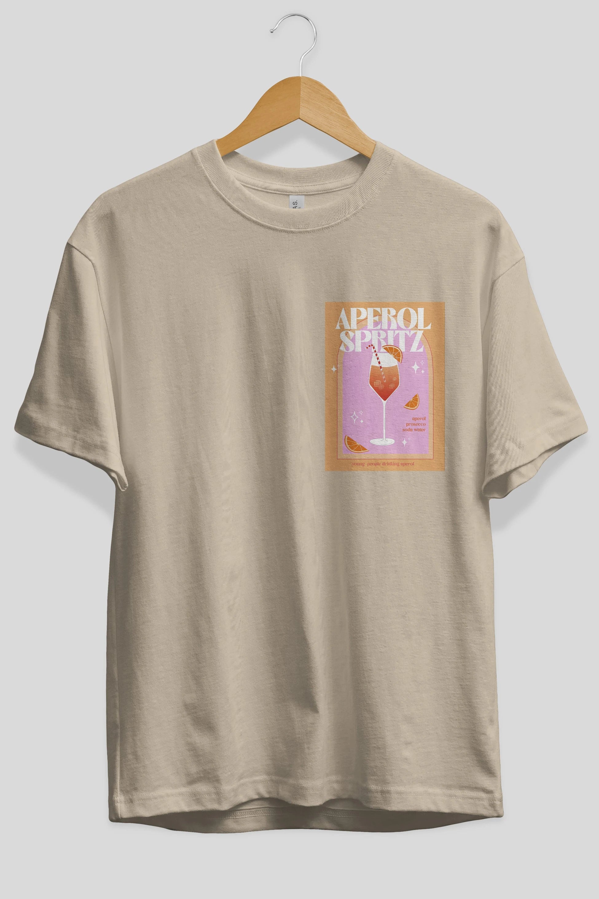 Aperol Spritz 2 Ön Sol Baskılı Oversize t-shirt Erkek Kadın Unisex %100 Pamuk Bisiklet Yaka tişort