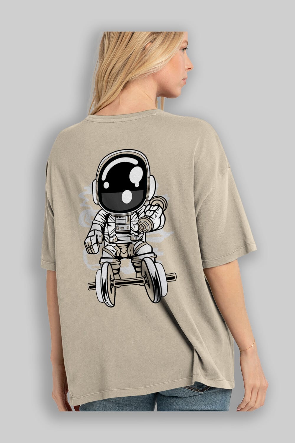 Astronaut Gym Arka Baskılı Oversize t-shirt Erkek Kadın Unisex