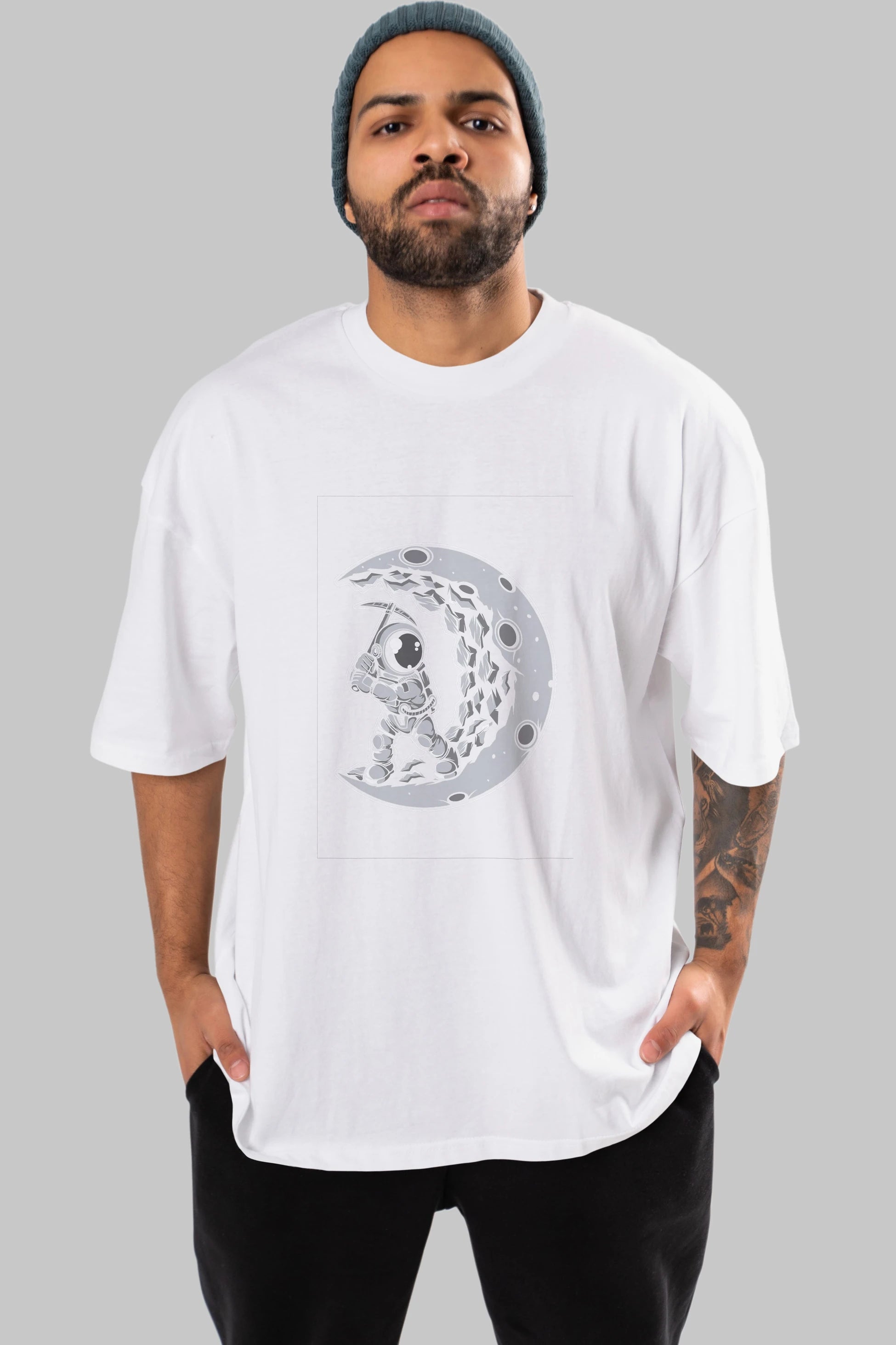Astronaut Moon Digger Ön Baskılı Oversize t-shirt Erkek Kadın Unisex