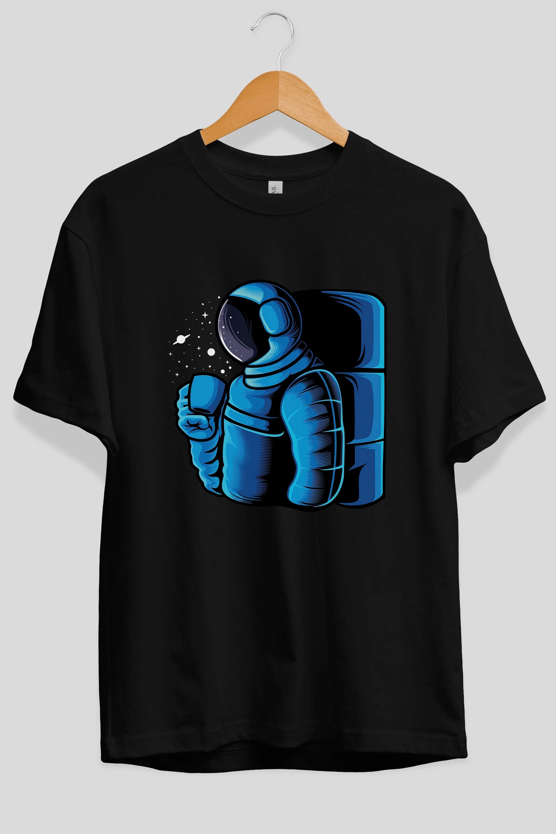 Drinking coffee in space Ön Baskılı Oversize t-shirt Erkek Kadın Unisex