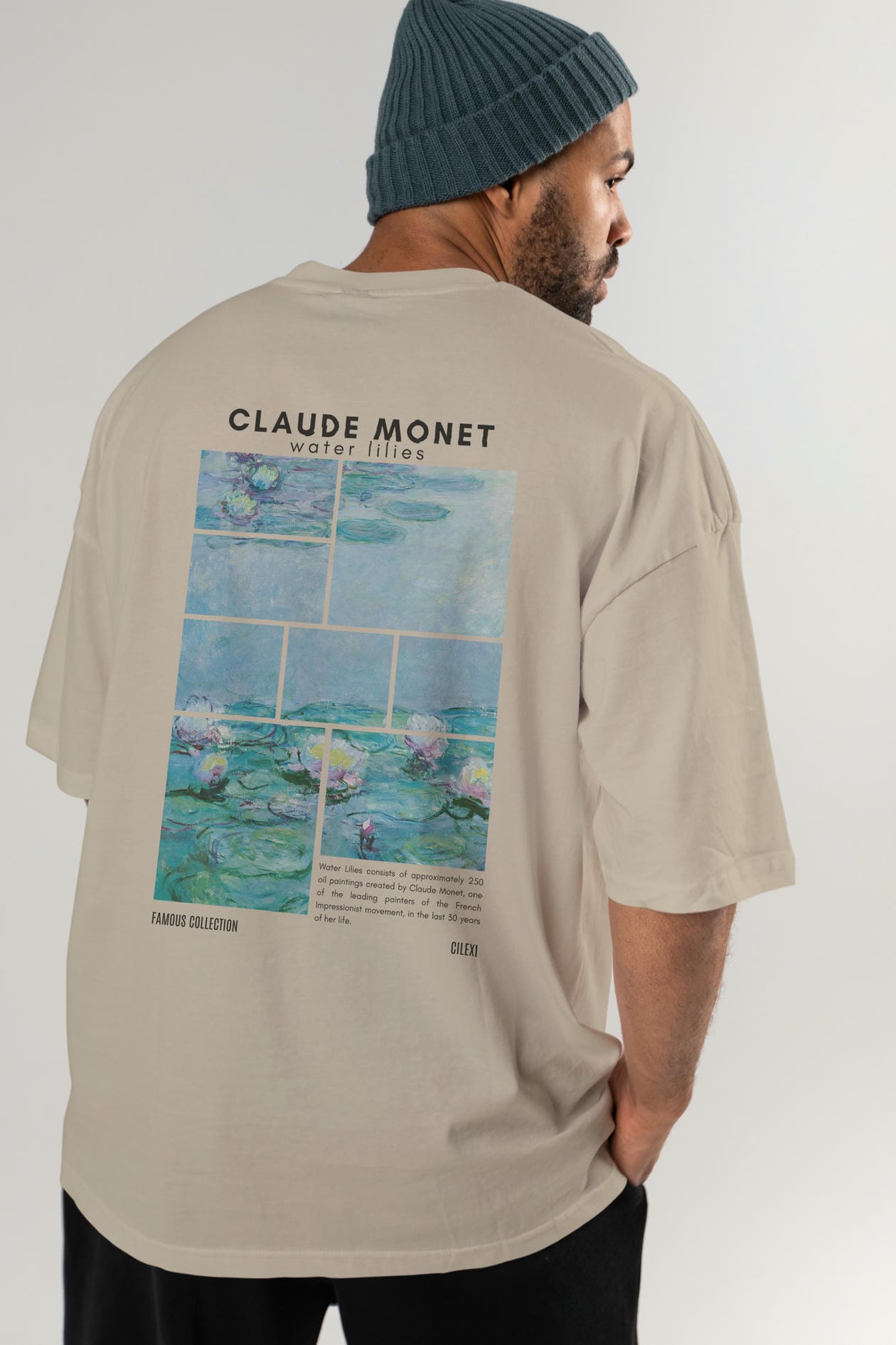 Claude Monet Arka Baskılı Oversize t-shirt Erkek Kadın Bisiklet Yaka Pamuk tişort