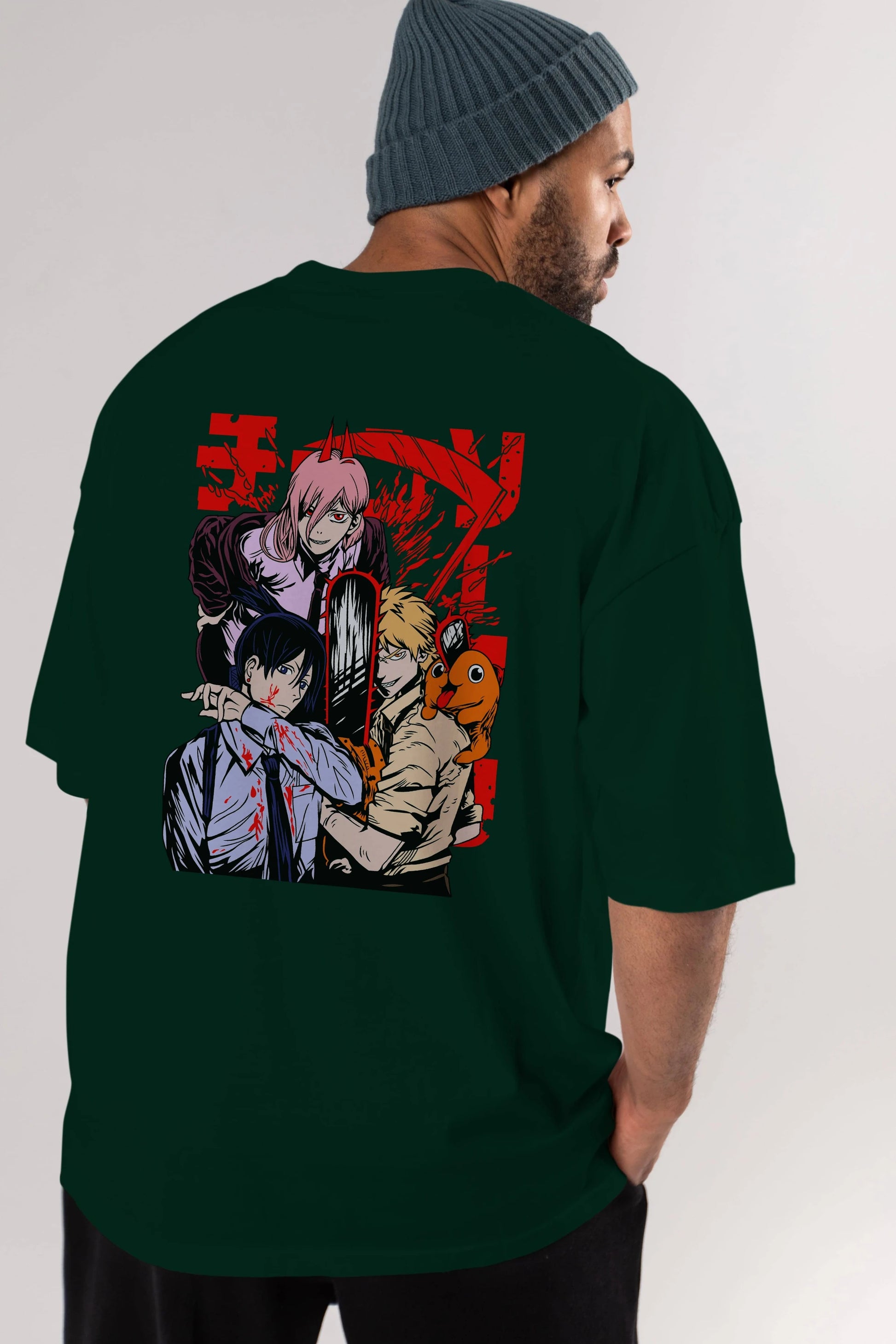 CHAINSAWMAN CREW Anime Arka Baskılı Oversize t-shirt Erkek Kadın Unisex