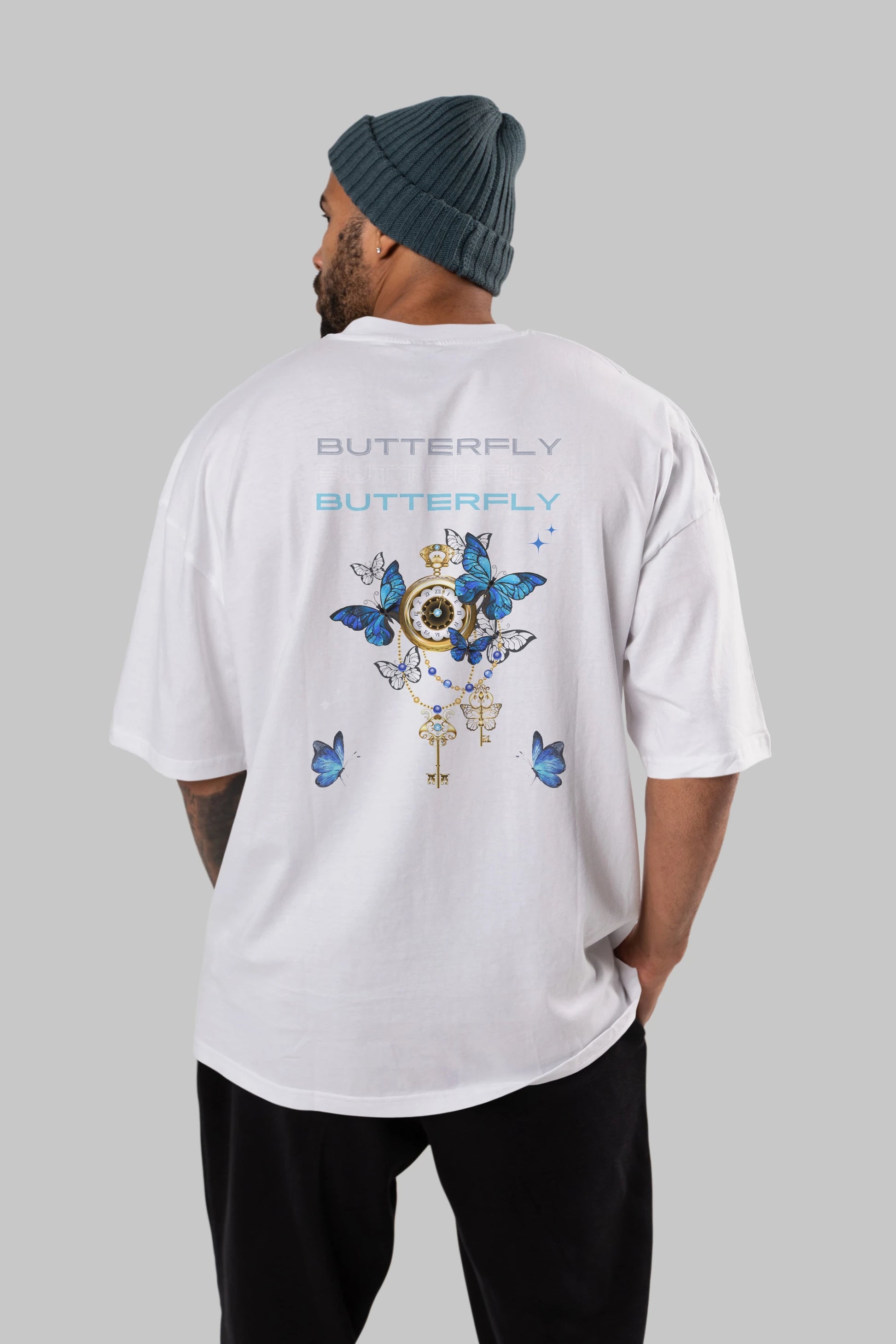 Butterfly Yazılı Arka Baskılı Oversize t-shirt Erkek Kadın Unisex