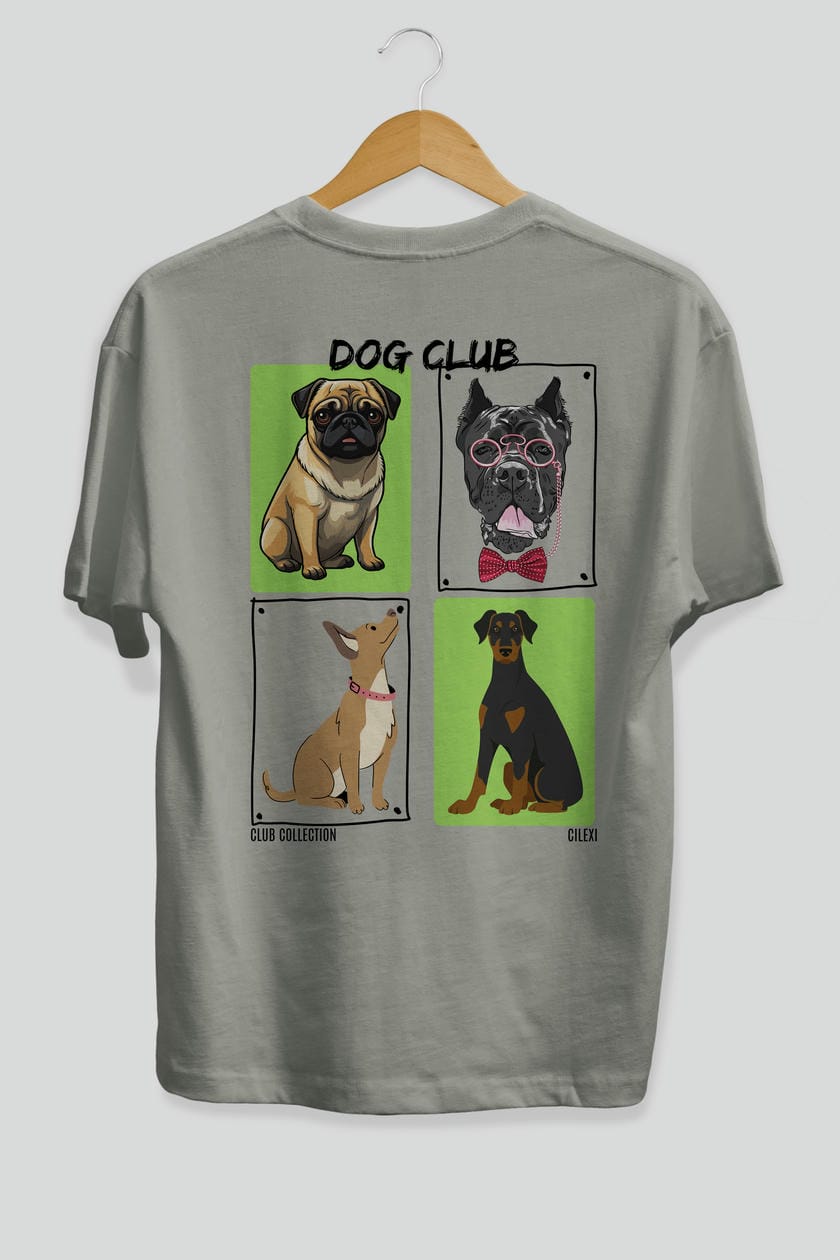 Dog Club Arka Baskılı Oversize t-shirt Erkek Kadın %100 Pamuk Bisiklet Yaka tişort