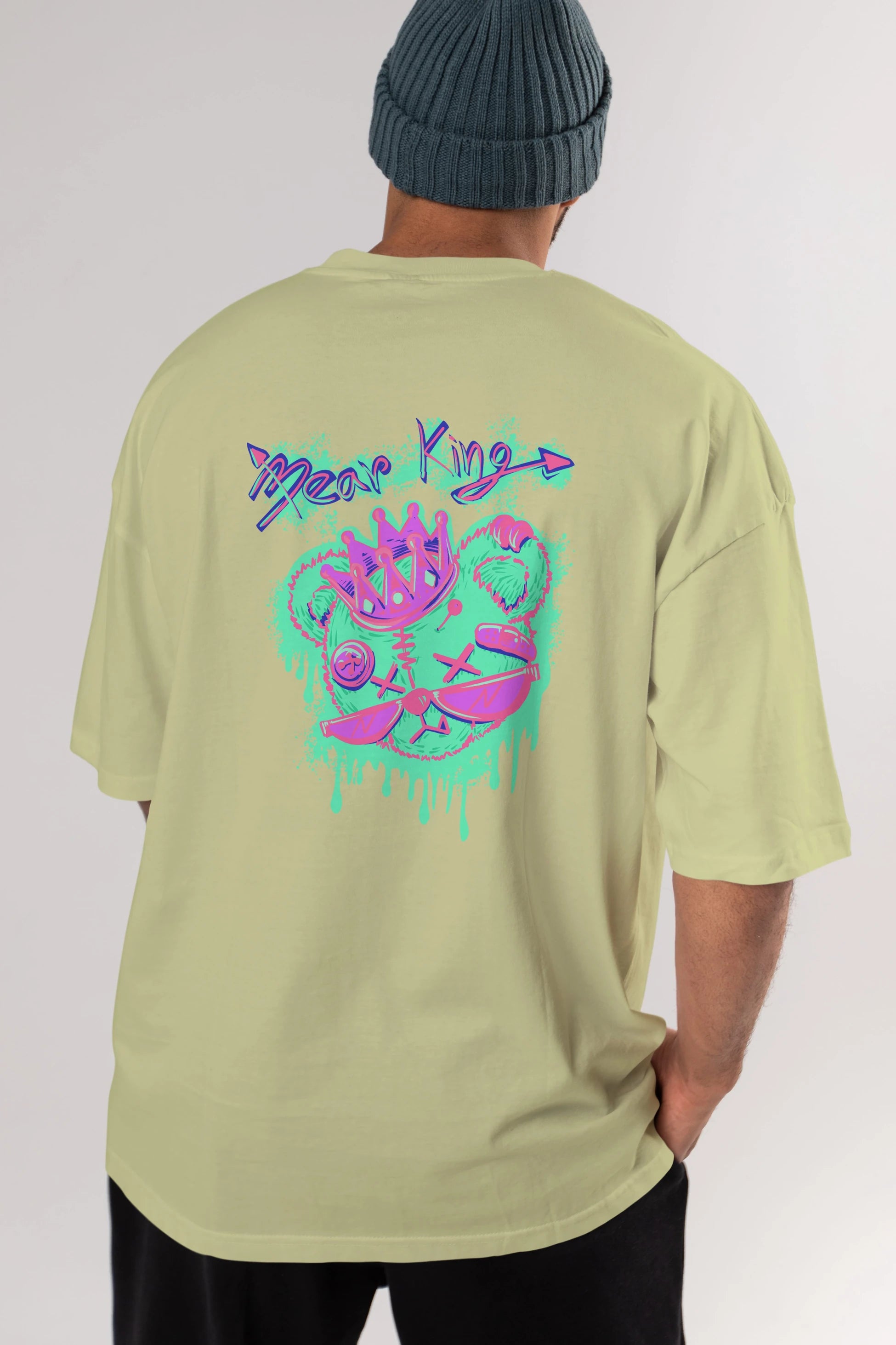 Bear King Arka Baskılı Oversize t-shirt Erkek Kadın Unisex