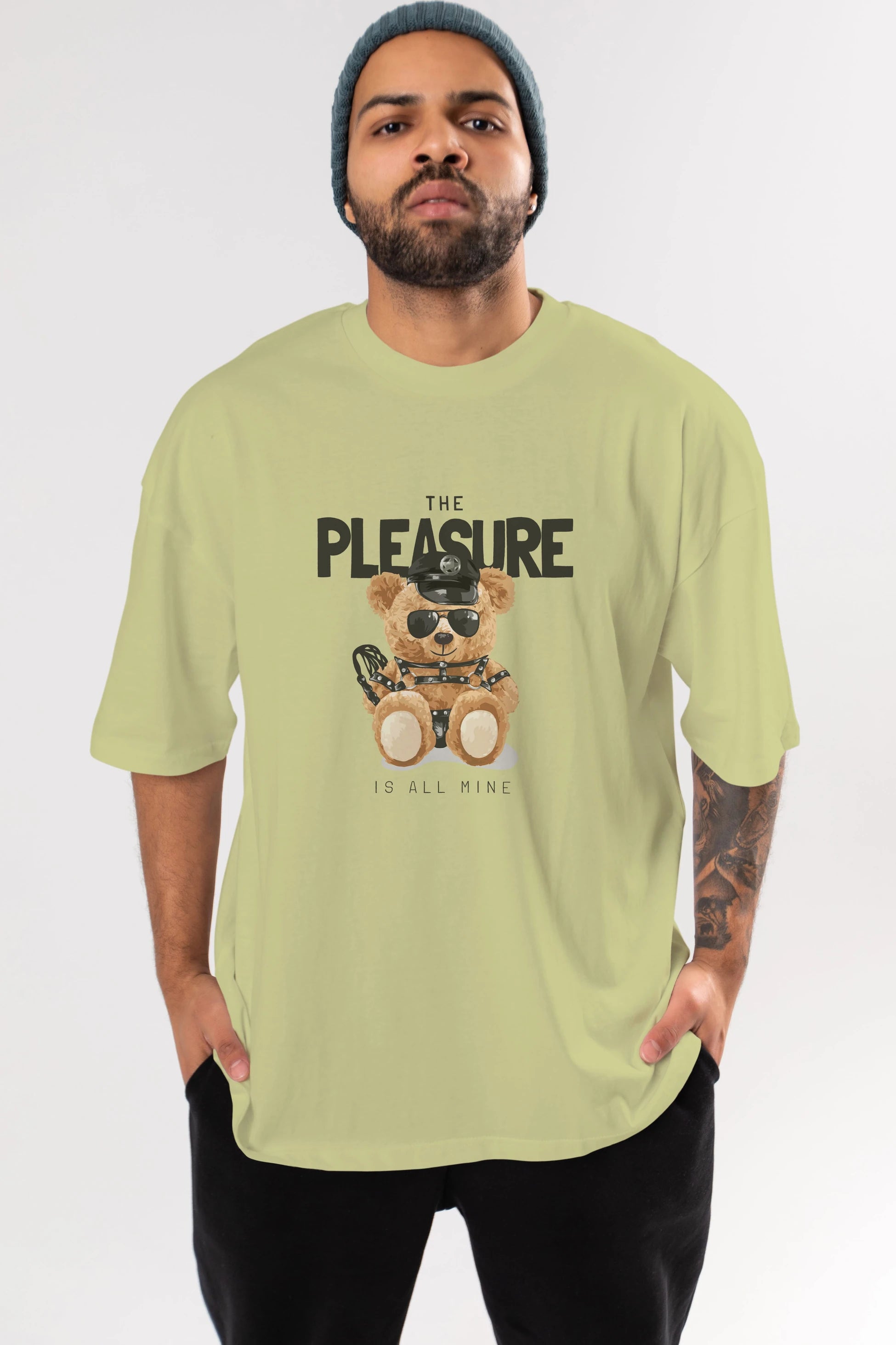 Teddy Bear The Pleasure Ön Baskılı Oversize t-shirt Erkek Kadın Unisex %100 Pamuk