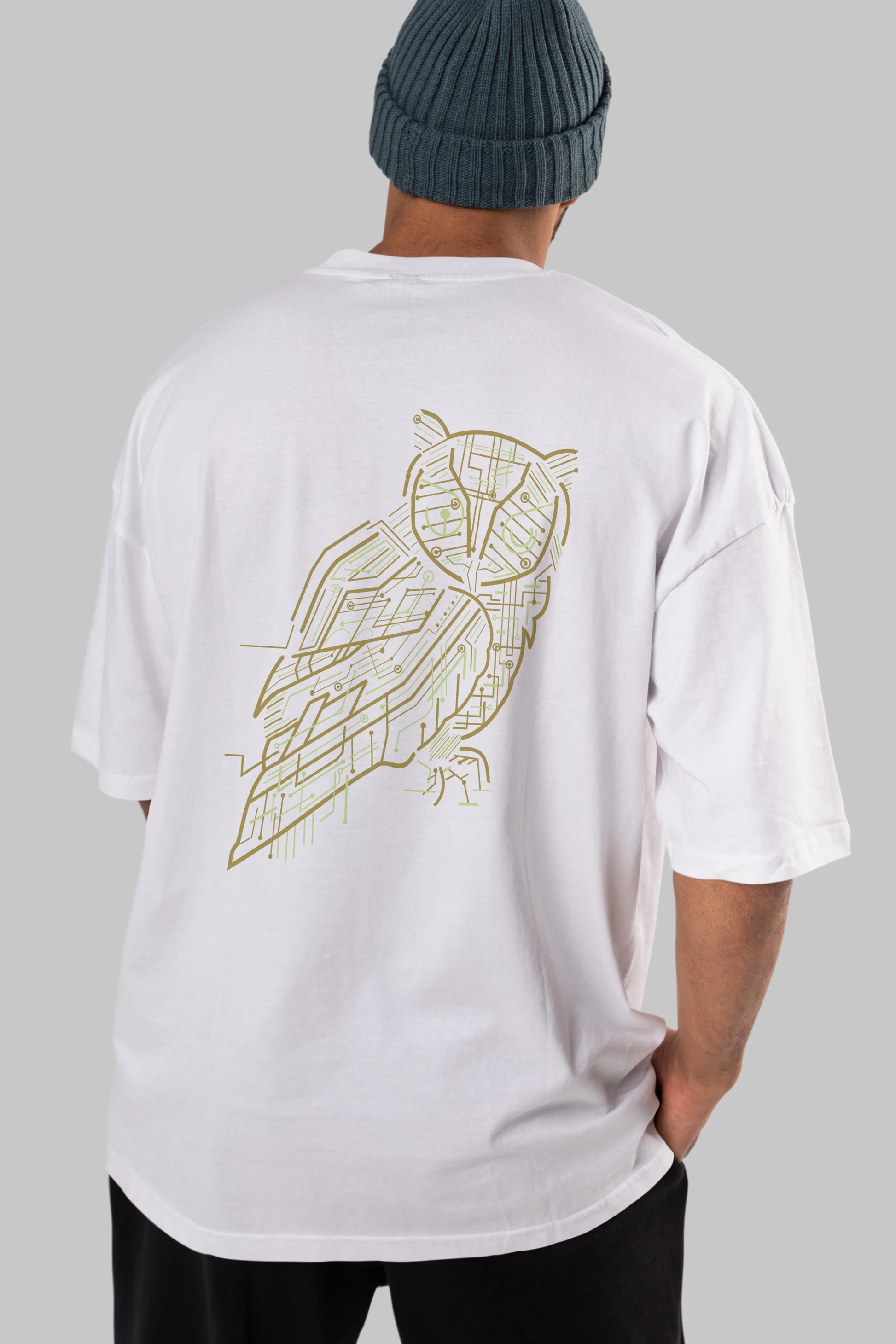 Electrical Owl Arka Baskılı Oversize t-shirt %100 pamuk Erkek Kadın Unisex