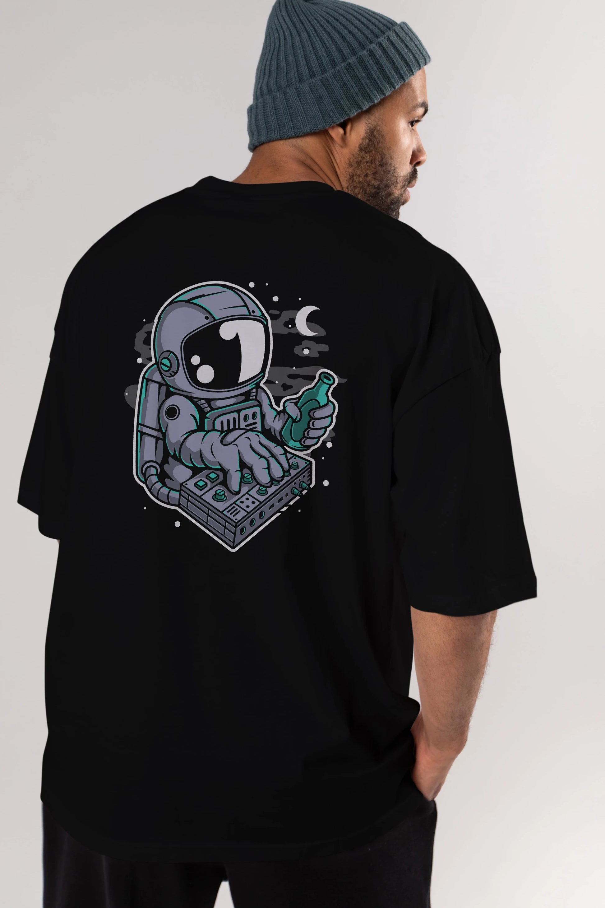 Astronaut Synth Arka Baskılı Oversize t-shirt Erkek Kadın Unisex