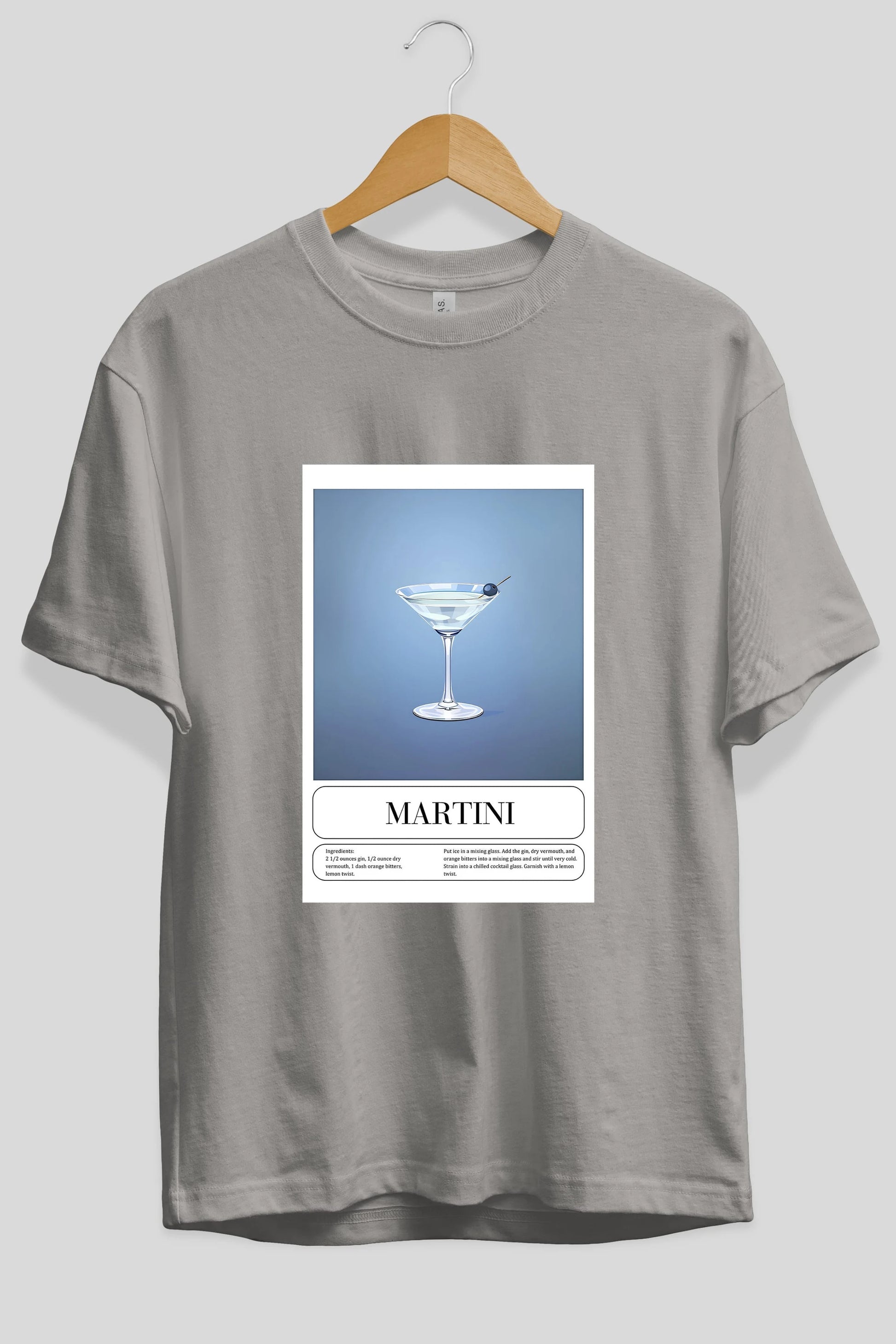 Martini Ön Baskılı Oversize t-shirt Erkek Kadın Unisex %100 Pamuk Bisiklet Yaka tişort