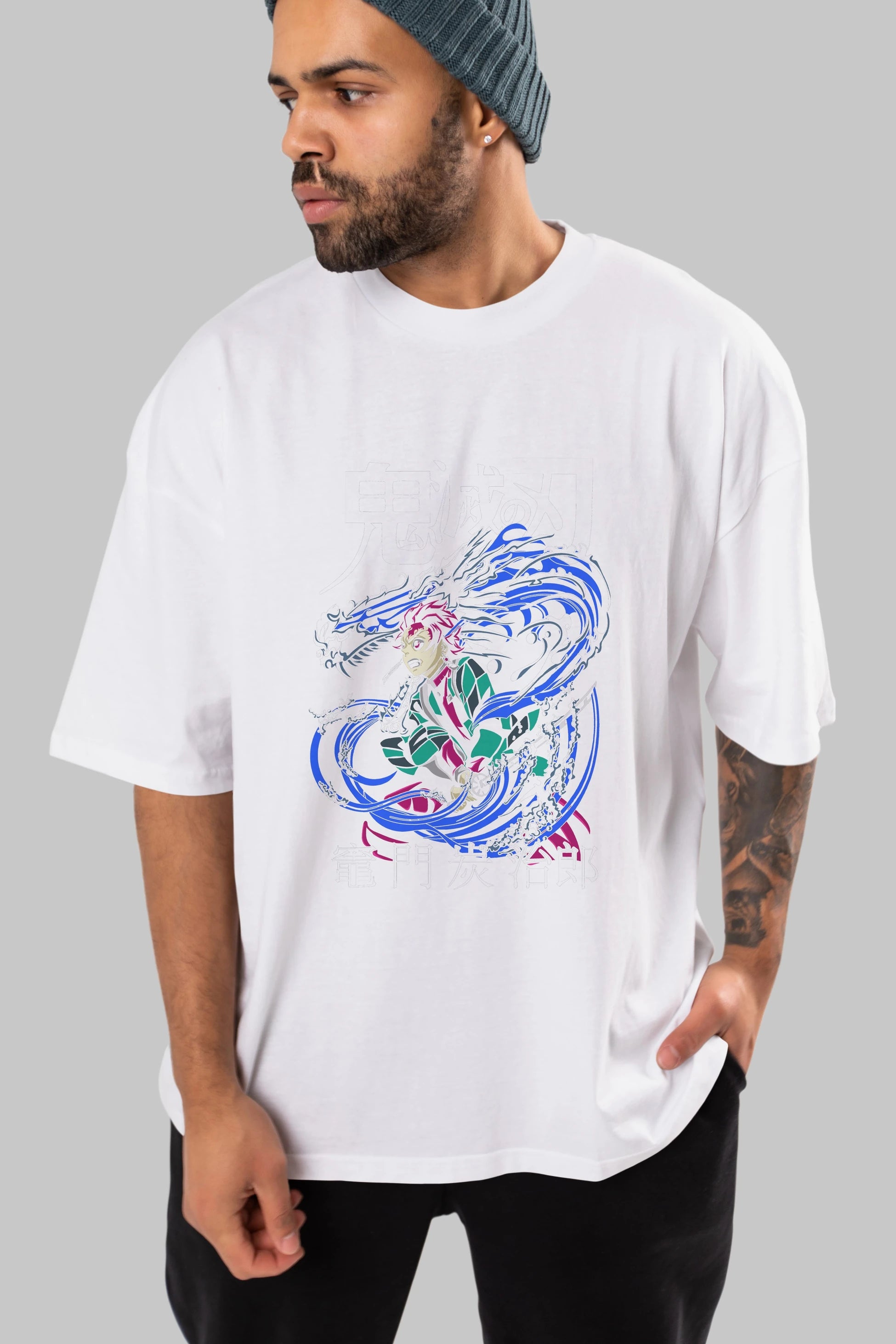 TANJIRO KAMADO 2 Anime Ön Baskılı Oversize t-shirt %100 pamuk Erkek Kadın Unisex