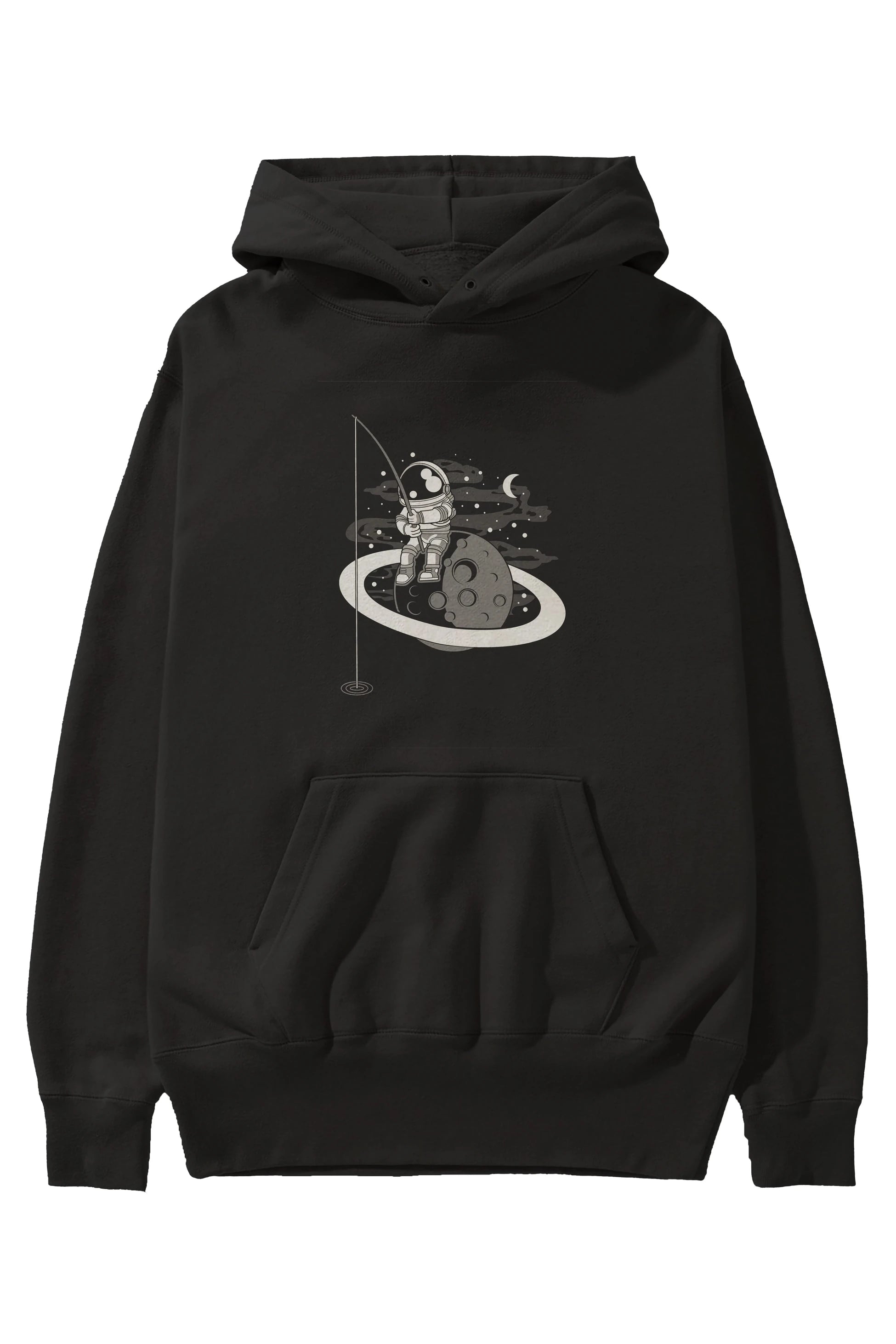 Astronaut  Fishing Ön Baskılı Hoodie Oversize Kapüşonlu Sweatshirt Erkek Kadın Unisex