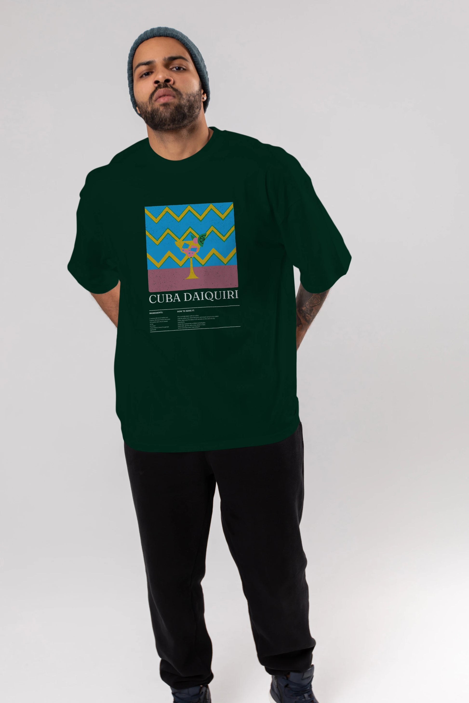 Cuba Daiquiri Kokteyl Ön Baskılı Oversize t-shirt Erkek Kadın %100 Pamuk Bisiklet Yaka tişort