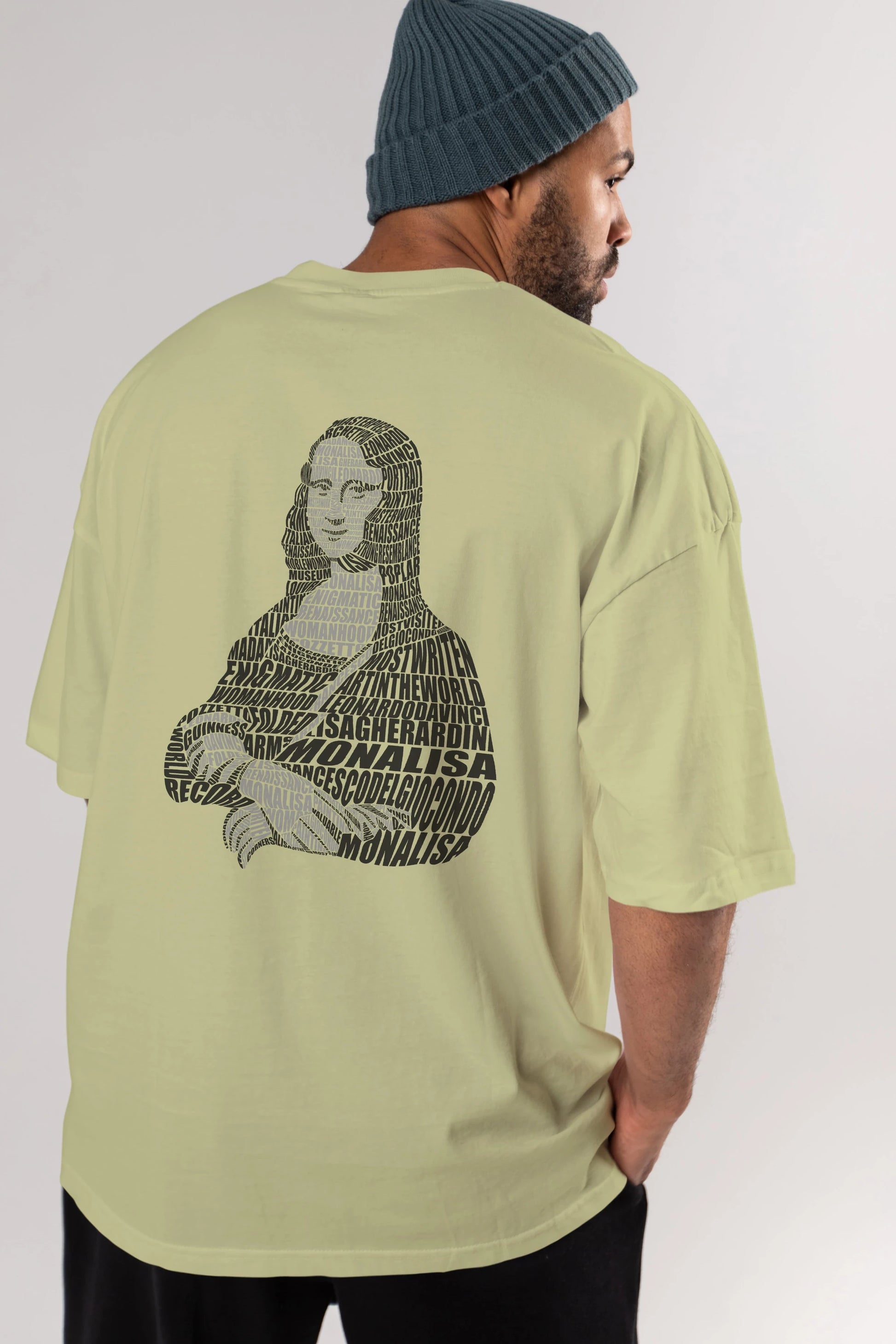 Mona Lisa Calligram Arka Baskılı Oversize t-shirt %100 pamuk Erkek Kadın Unisex