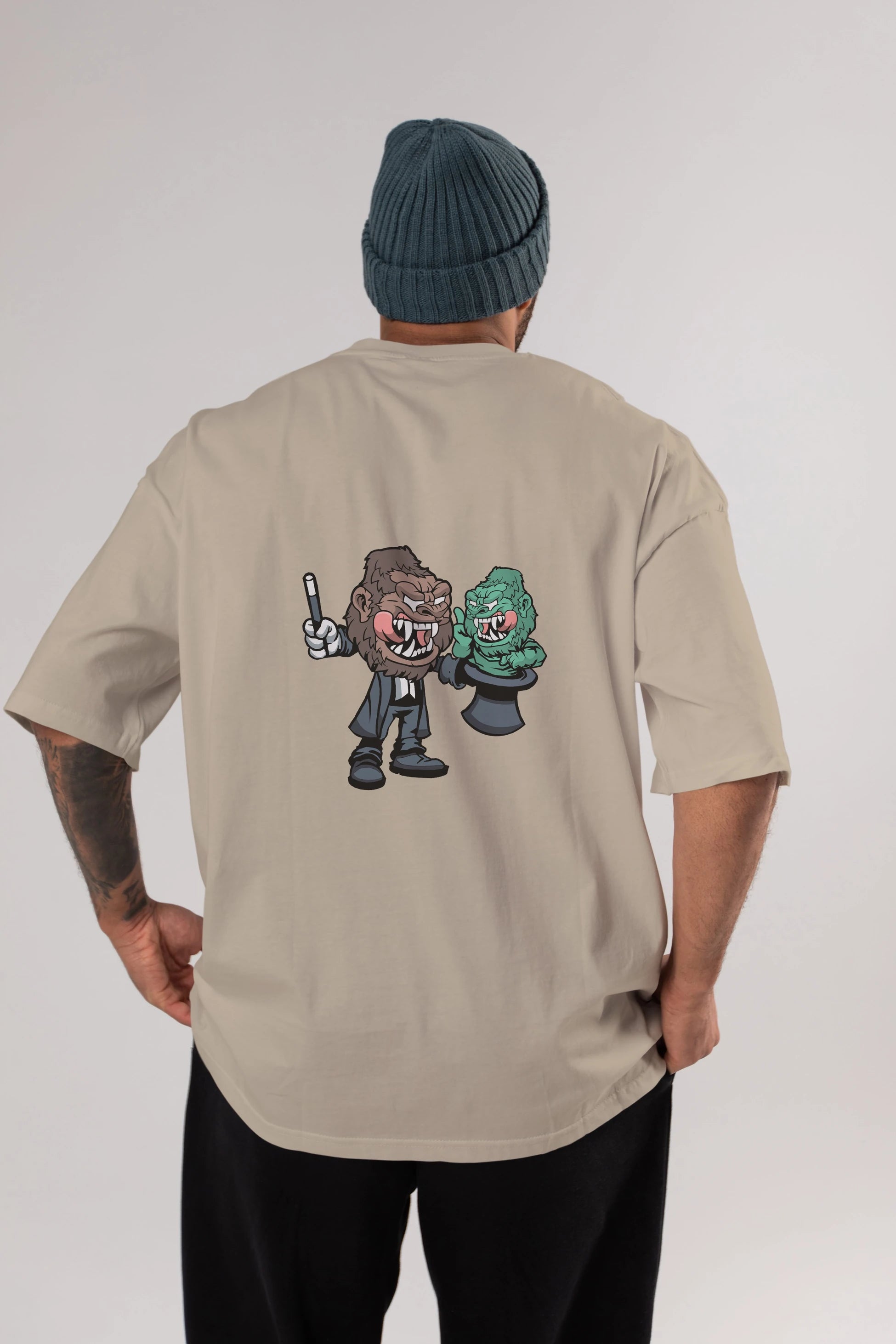 Gorilla Magician Arka Baskılı Oversize t-shirt Erkek Kadın Unisex %100 Pamuk tişort
