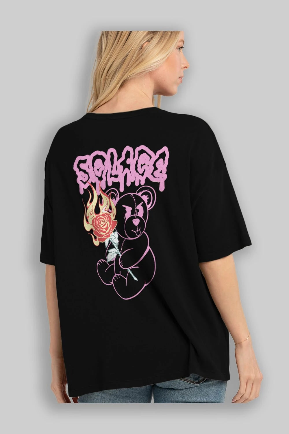 Solage Bear Arka Baskılı Oversize t-shirt Erkek Kadın Unisex
