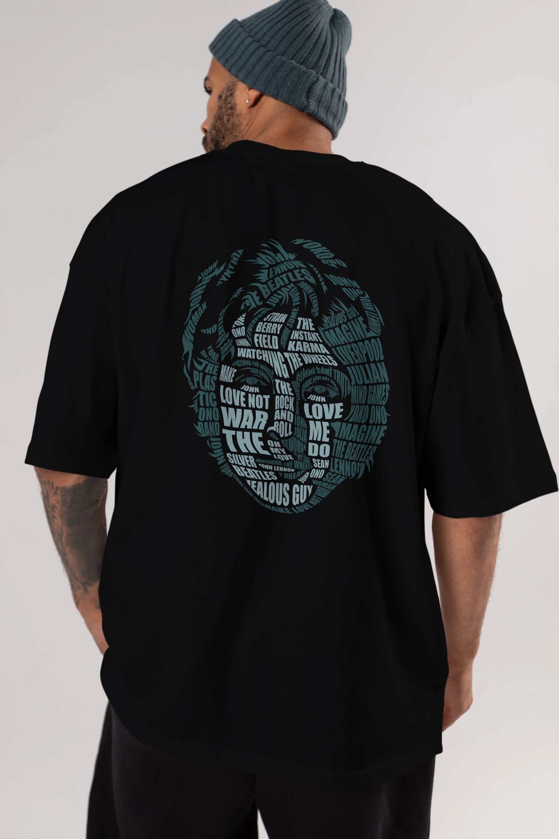 John Lennon Calligram Arka Baskılı Oversize t-shirt %100 pamuk Erkek Kadın Unisex