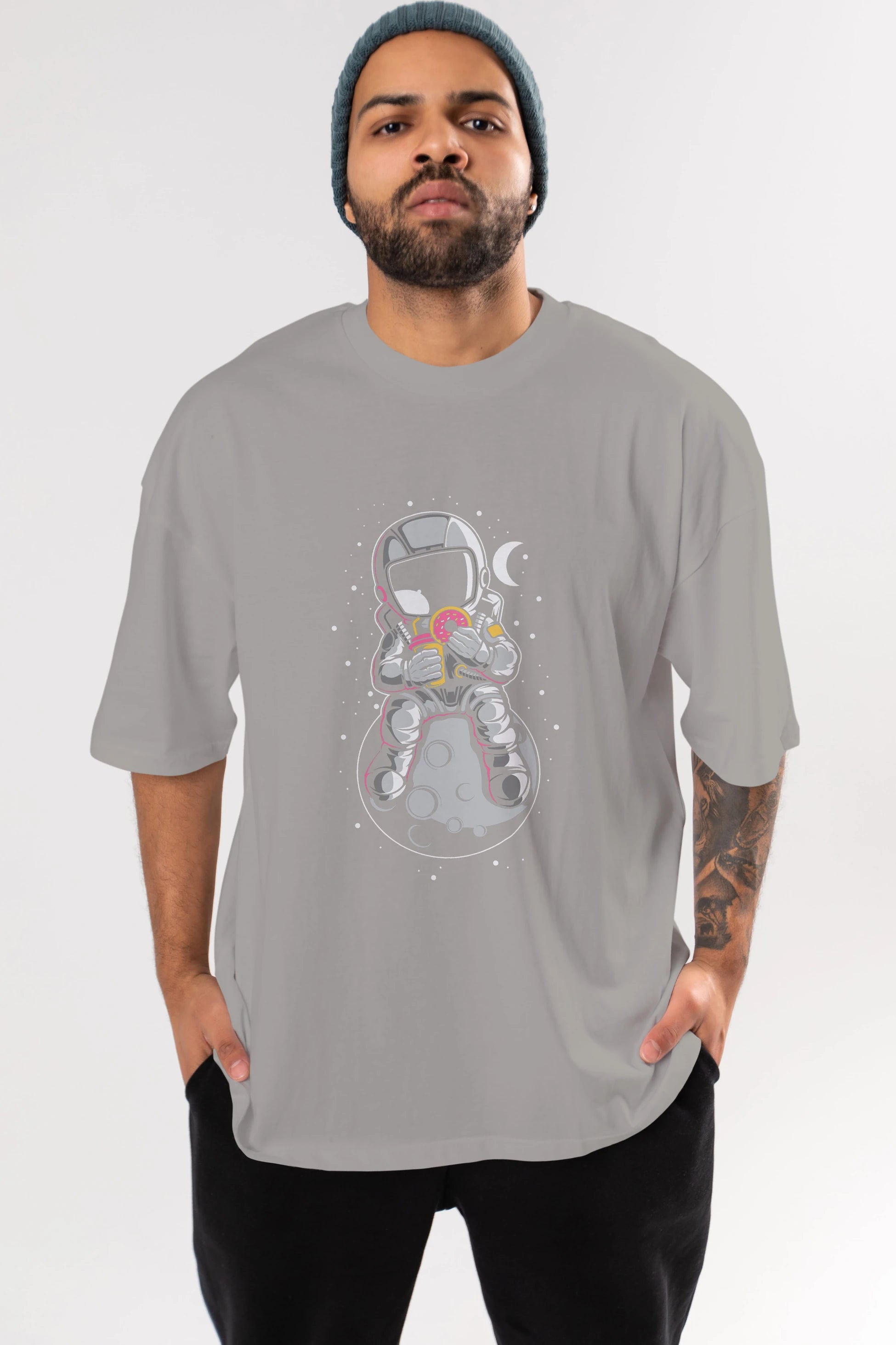 Astronaut Donuts Ön Baskılı Oversize t-shirt Erkek Kadın Unisex