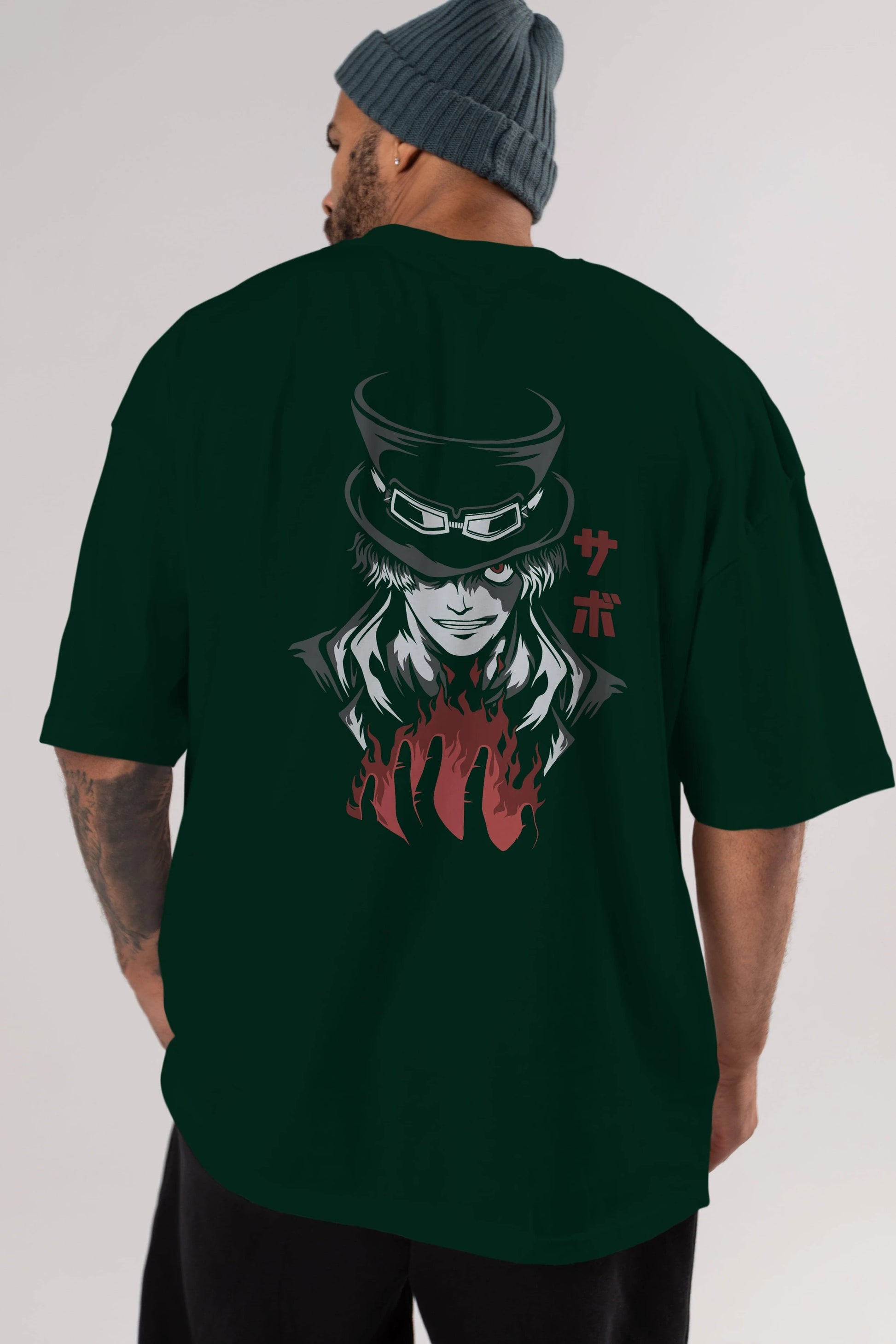 SaboOnePiece Anime Arka Baskılı Oversize t-shirt Erkek Kadın Unisex