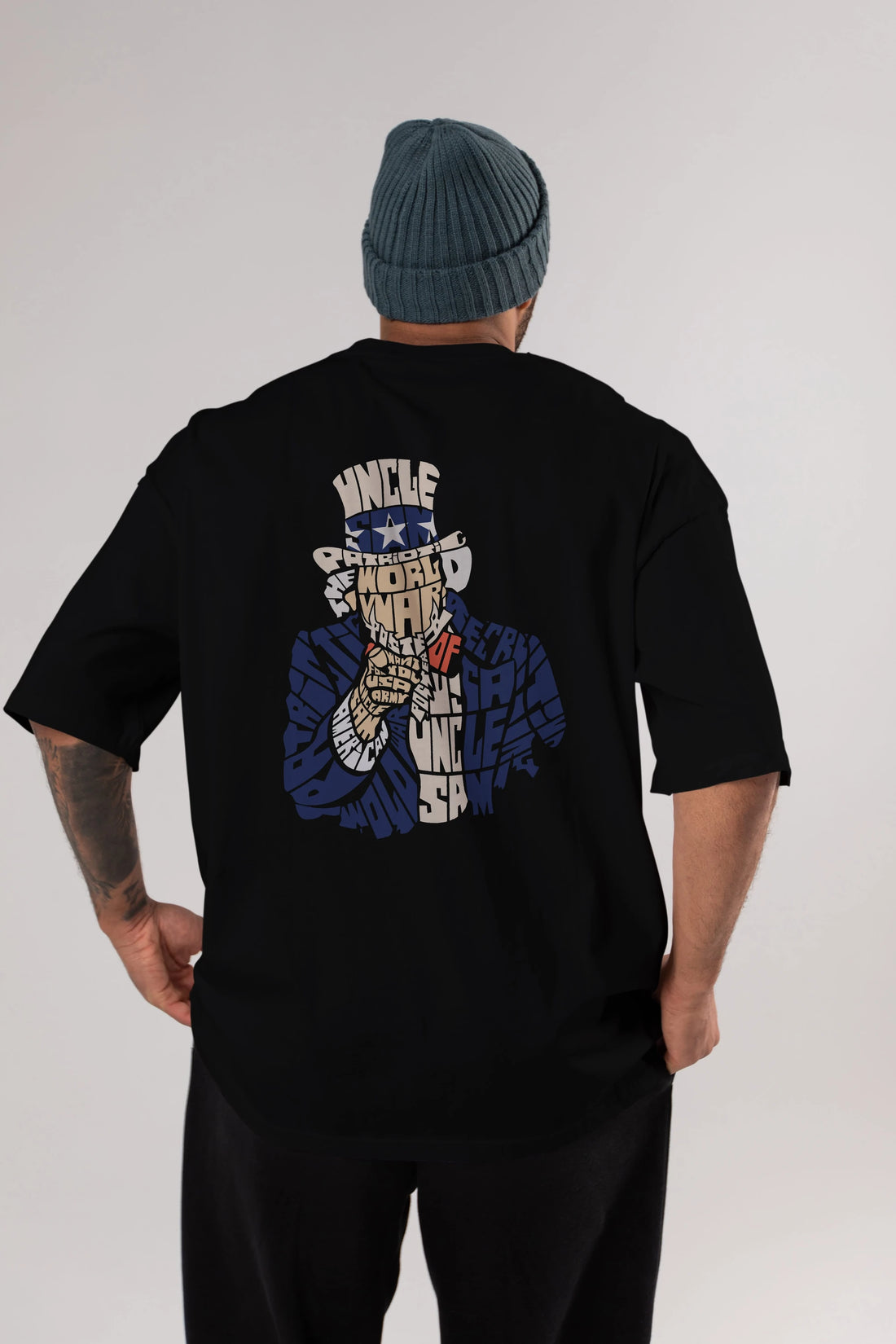 Uncle Sam Arka Baskılı Oversize t-shirt %100 pamuk Erkek Kadın Unisex