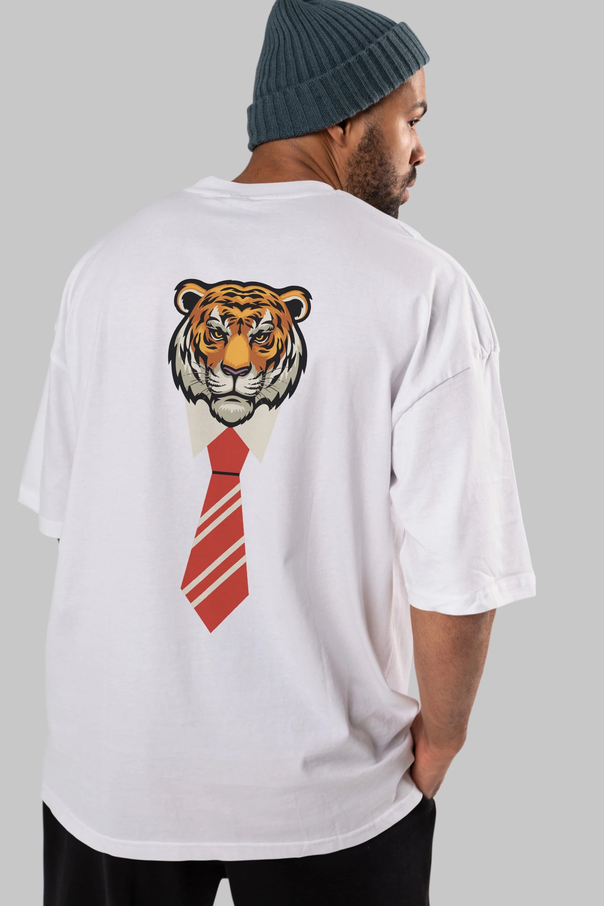 Tiger With Tie Arka Baskılı Oversize t-shirt Erkek Kadın Unisex