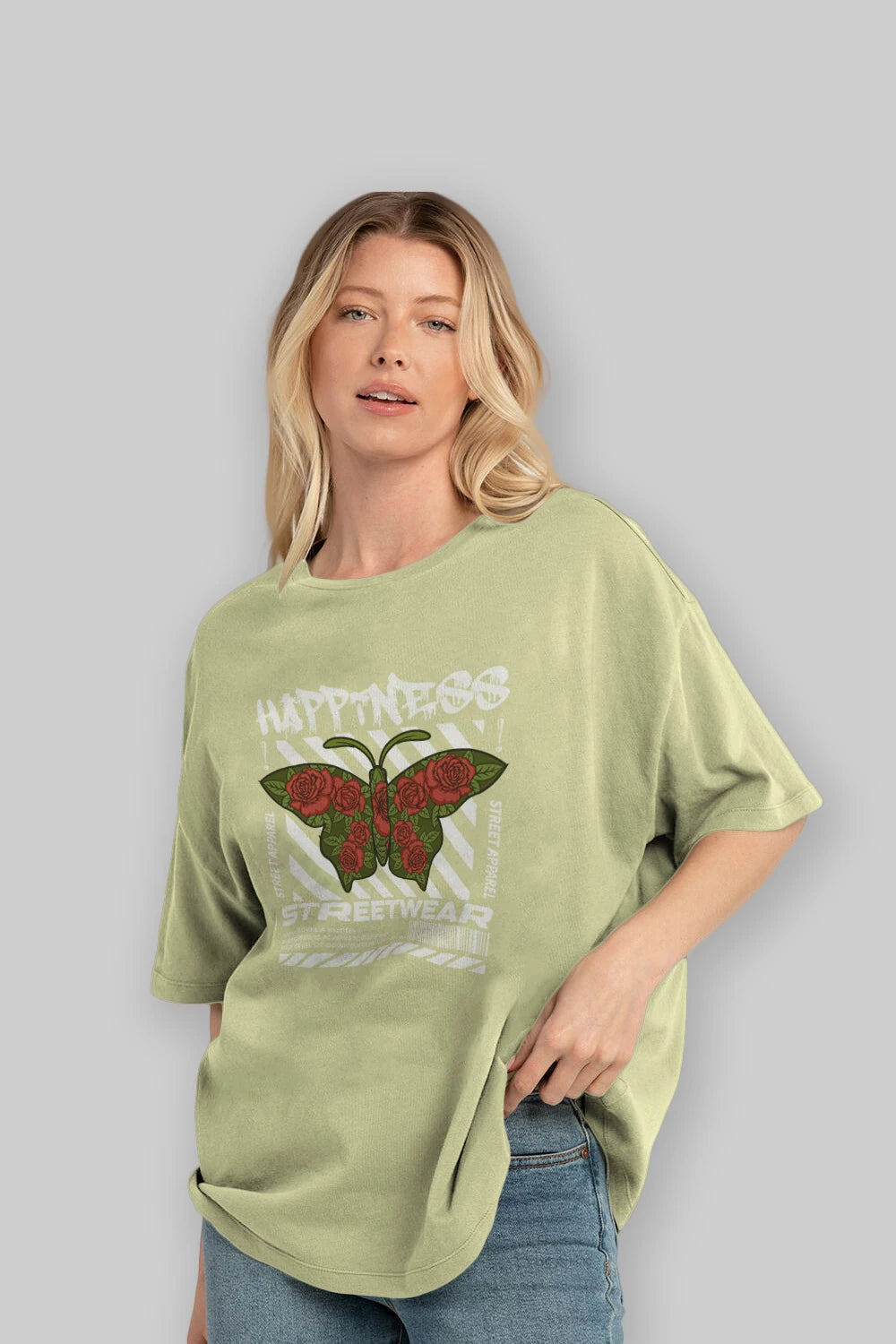Happiness Streetwear Ön Baskılı Oversize t-shirt Erkek Kadın Unisex