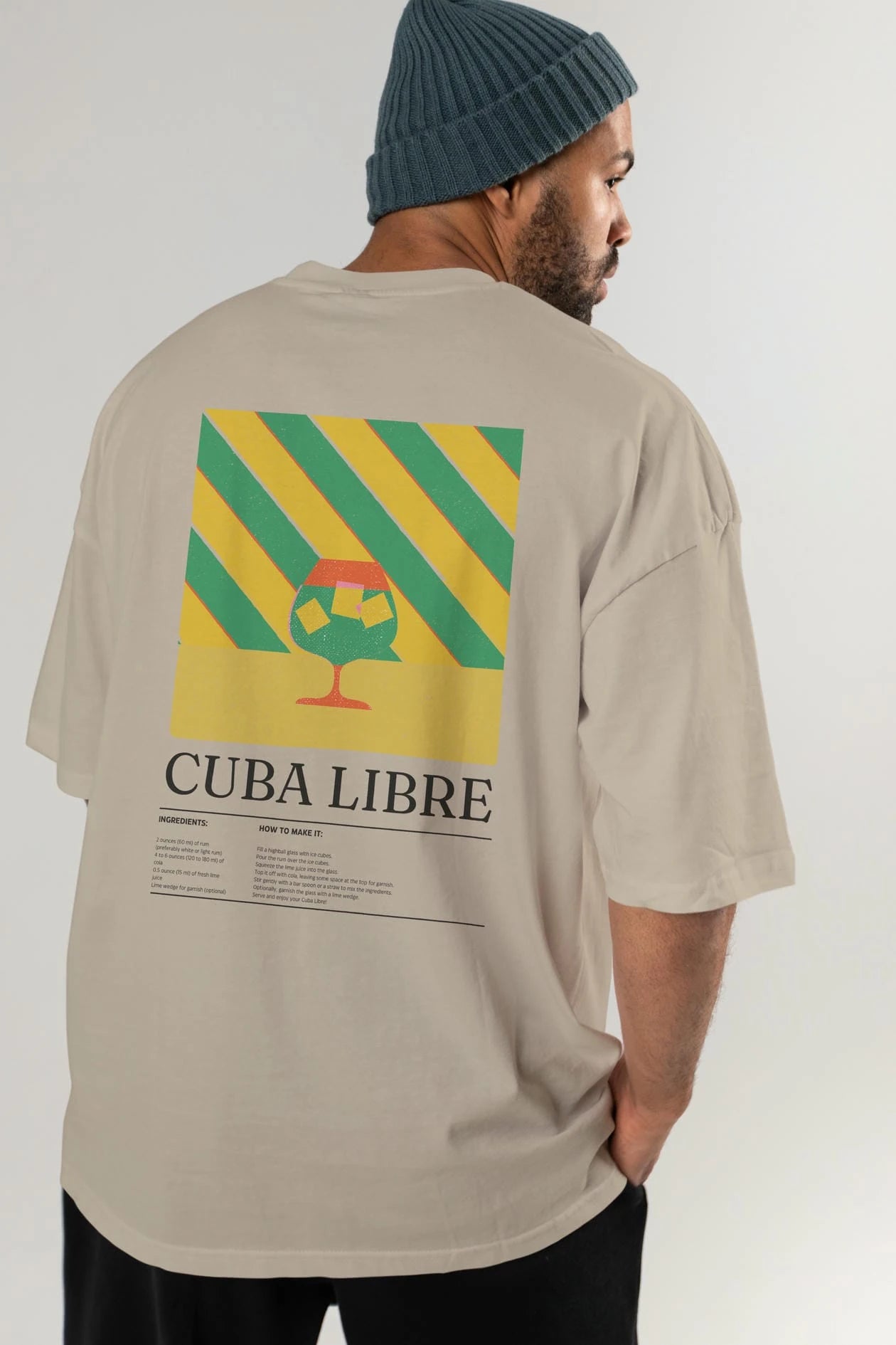 Cuba Libre Kokteyl Serisi Arka Baskılı Oversize t-shirt Erkek Kadın %100 Pamuk Bisiklet Yaka tişort